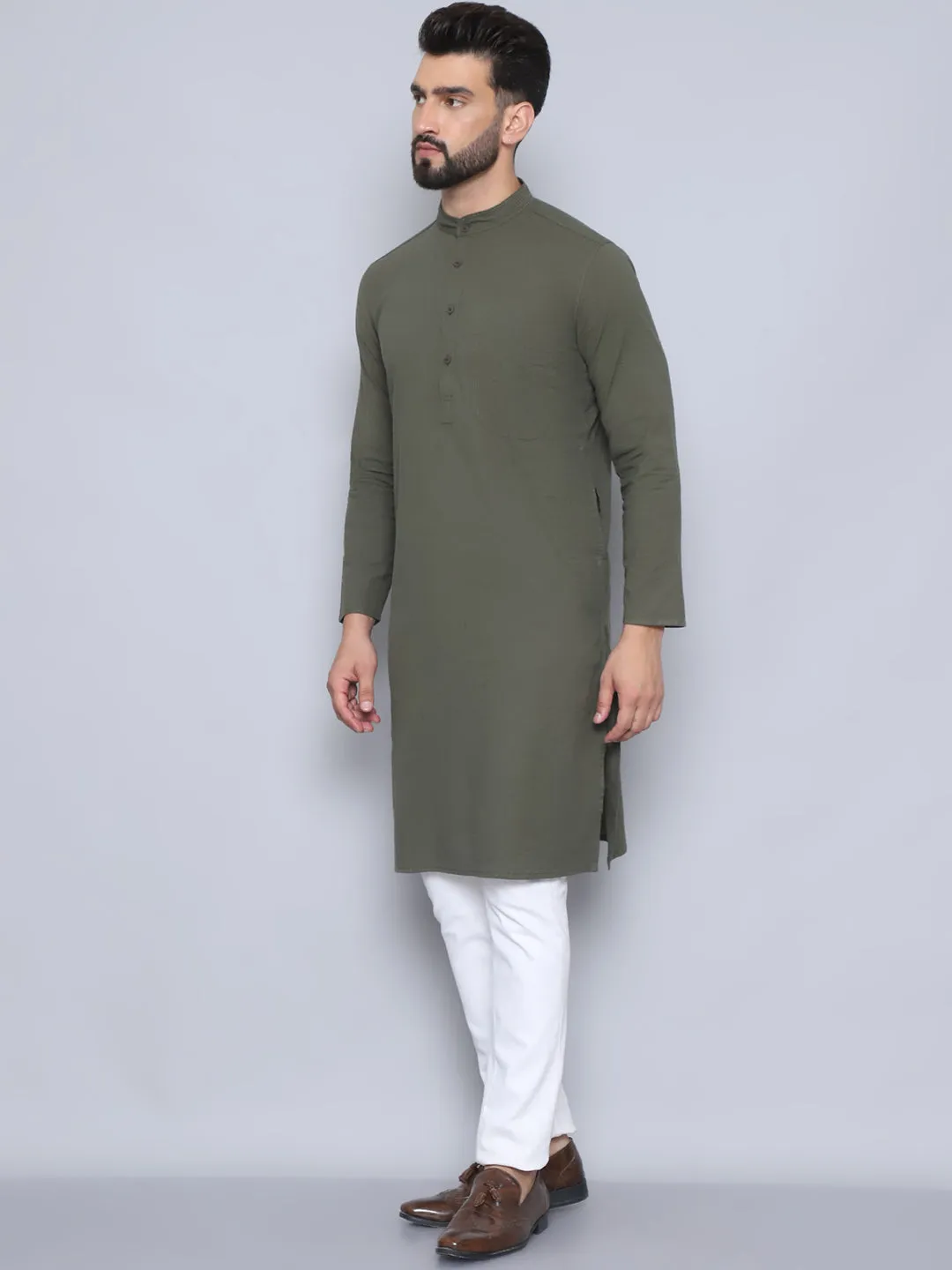 Men's Green Pure Cotton Kurta - Even Apparels