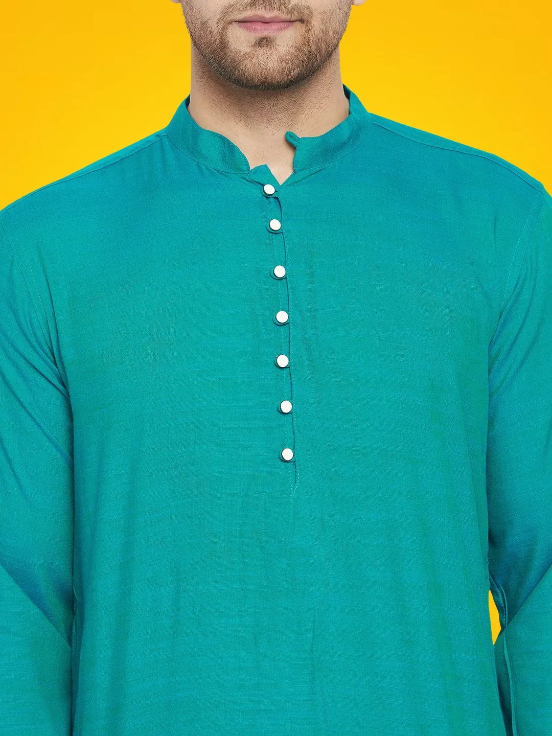 Men's Rayon Green Self Design Kurta - Even Apparels