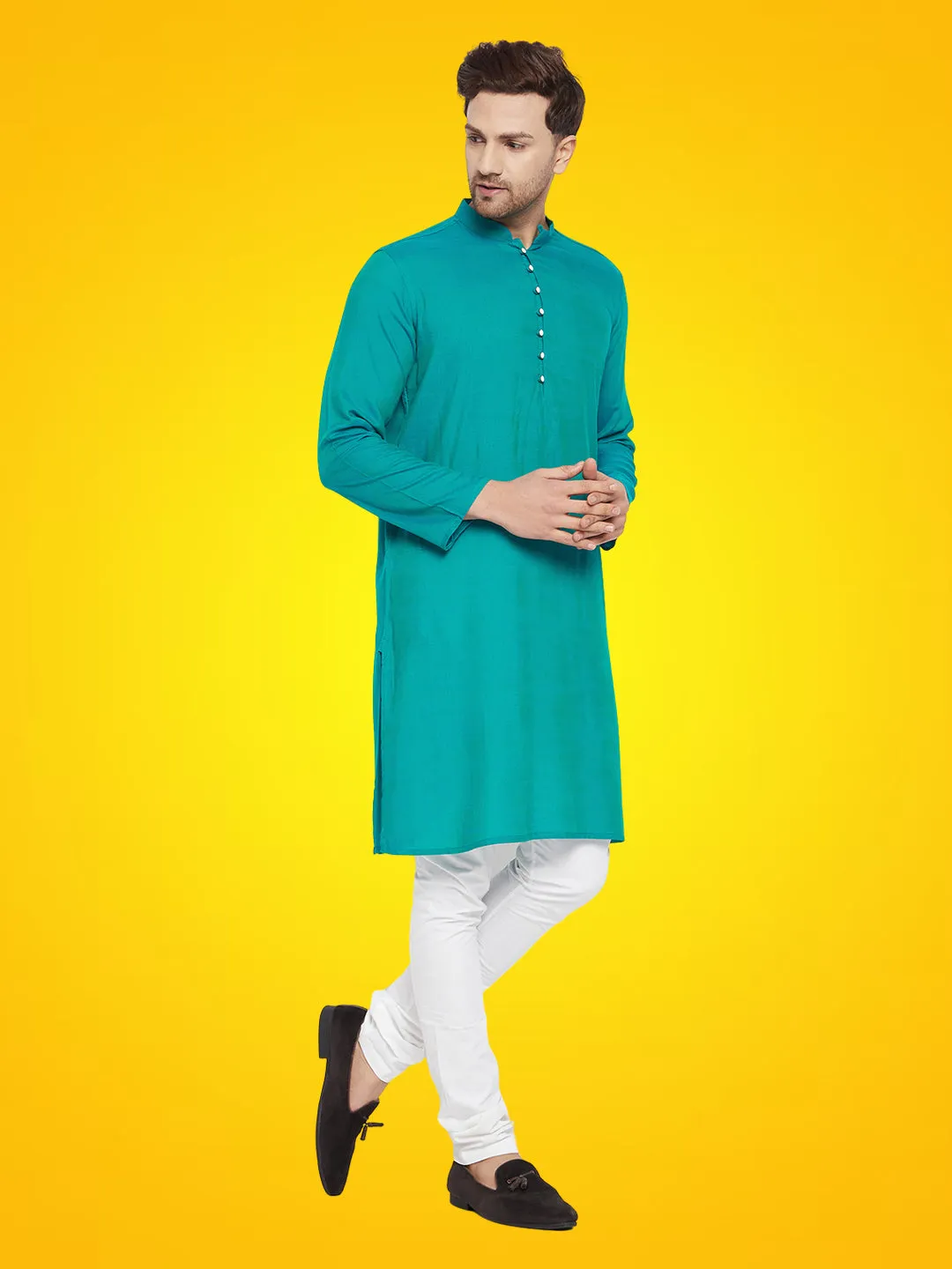 Men's Rayon Green Self Design Kurta - Even Apparels