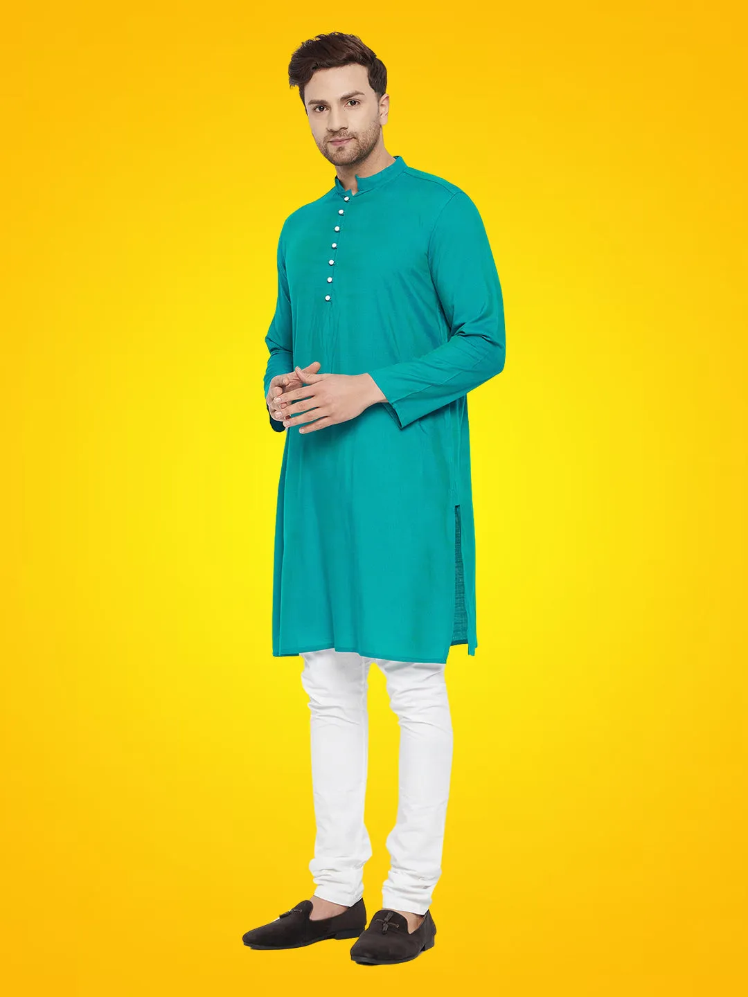 Men's Rayon Green Self Design Kurta - Even Apparels