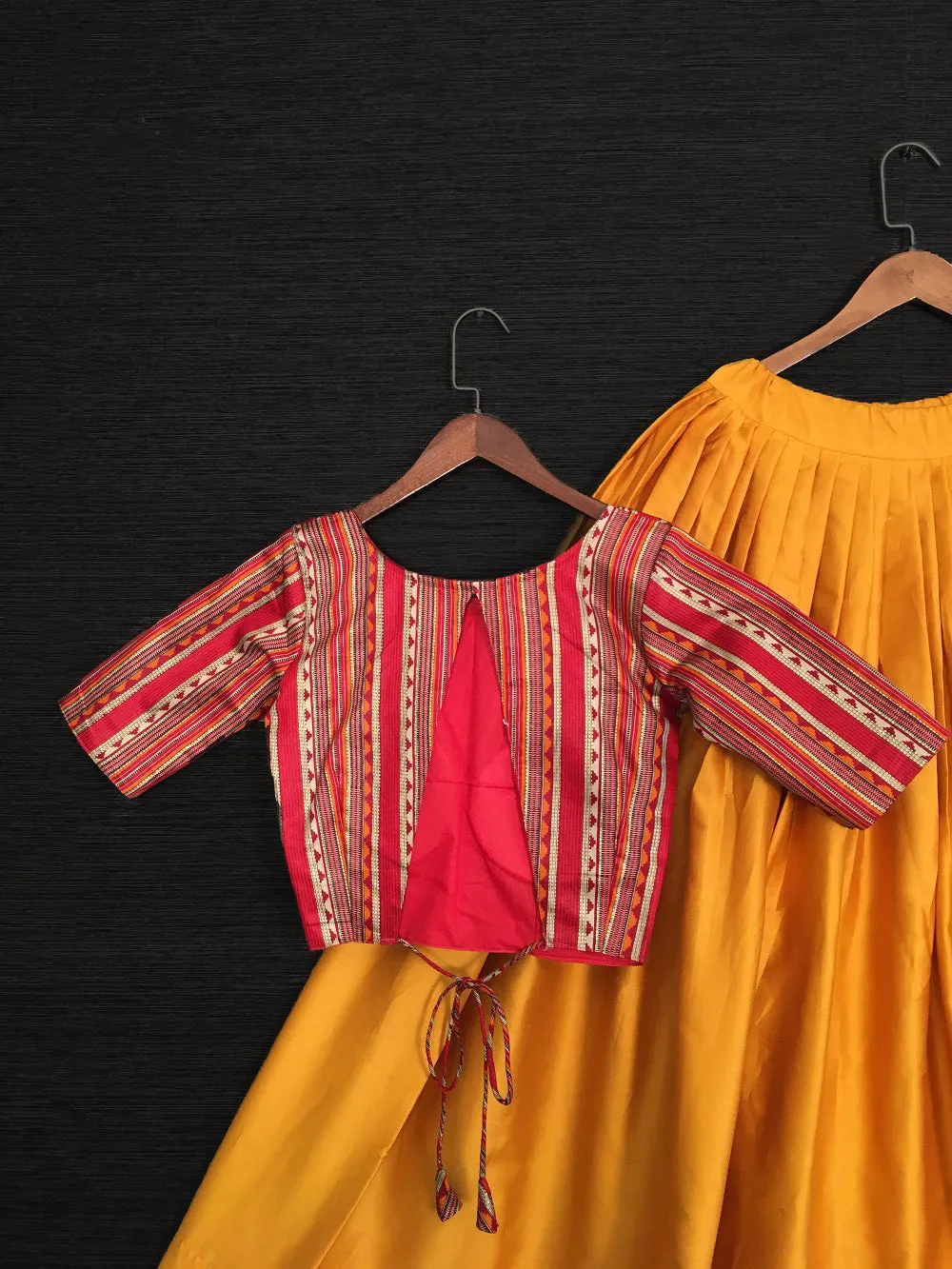 Mustard Color Plain Pure Cotton Lehenga With Crop-Top