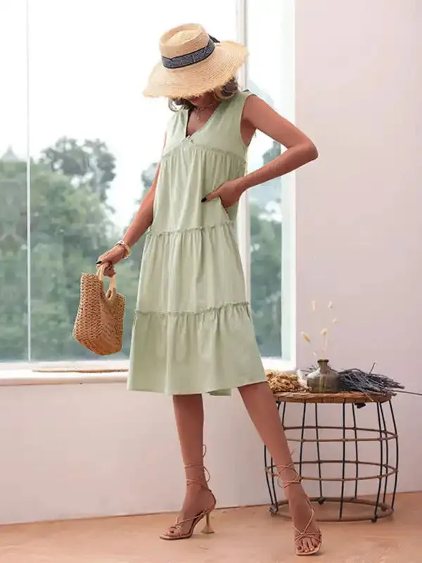 New casual elegant solid color sleeveless dress