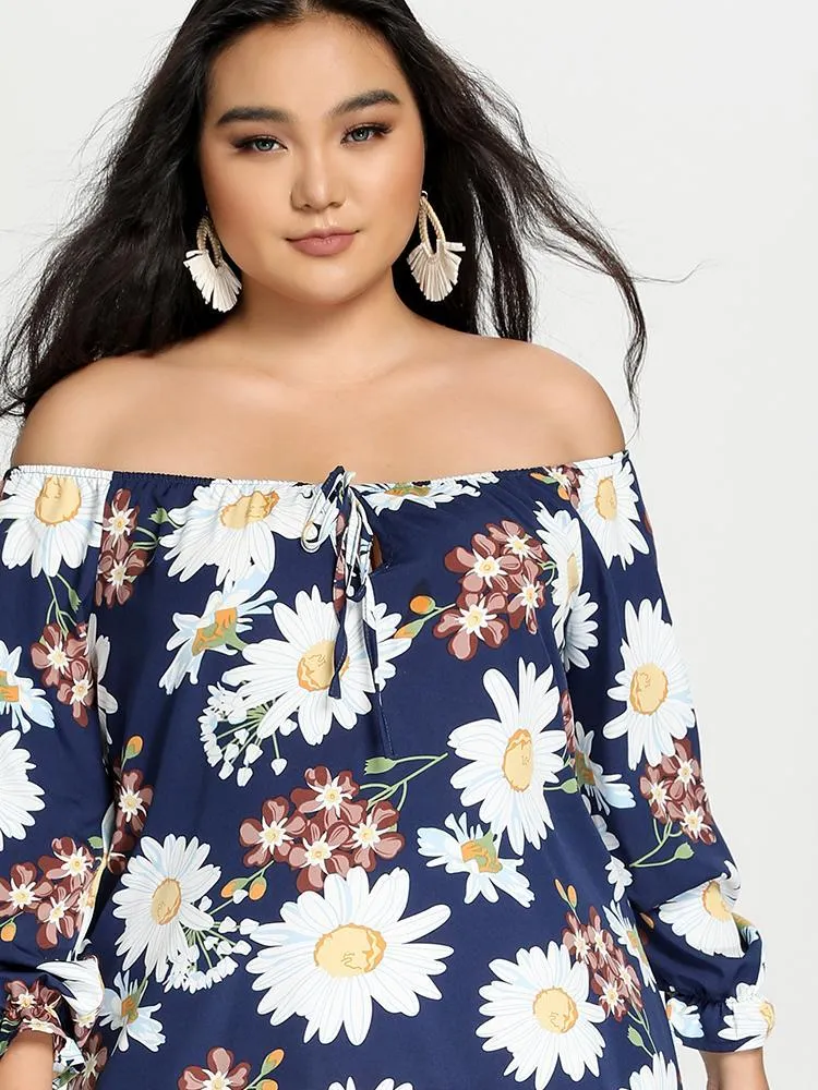 Off Shoulder Knot Floral Dress