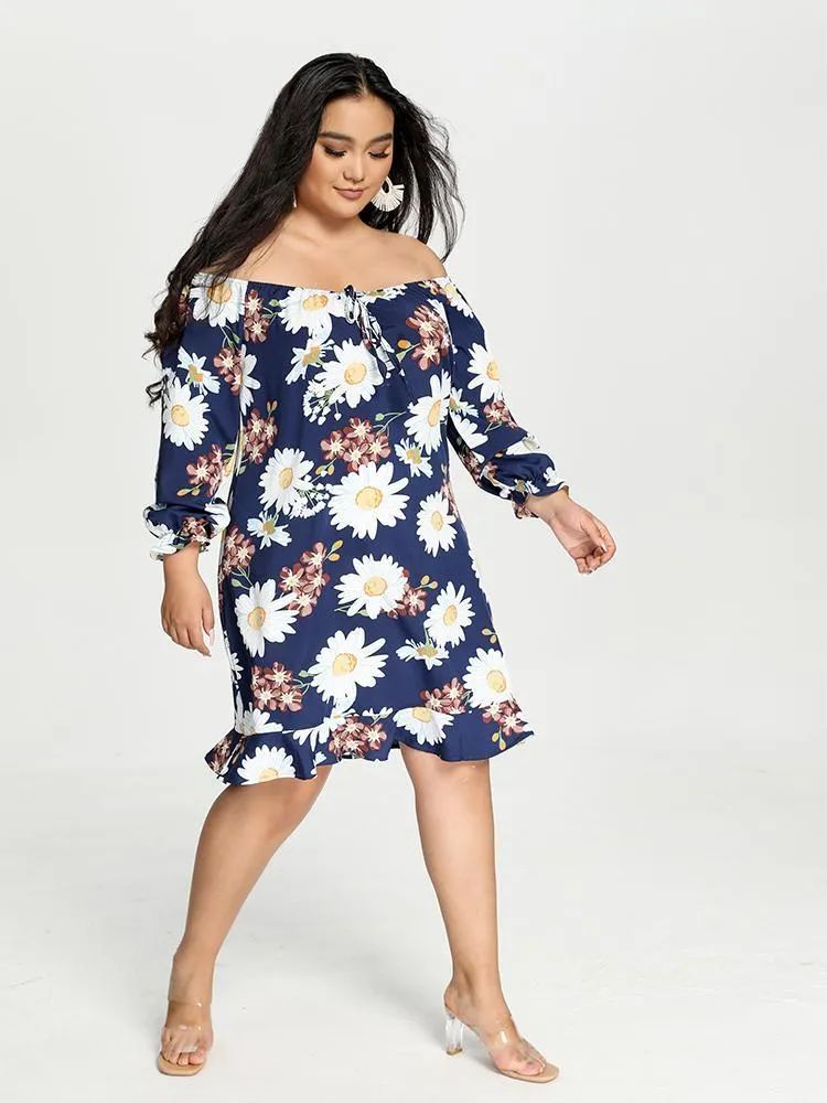 Off Shoulder Knot Floral Dress