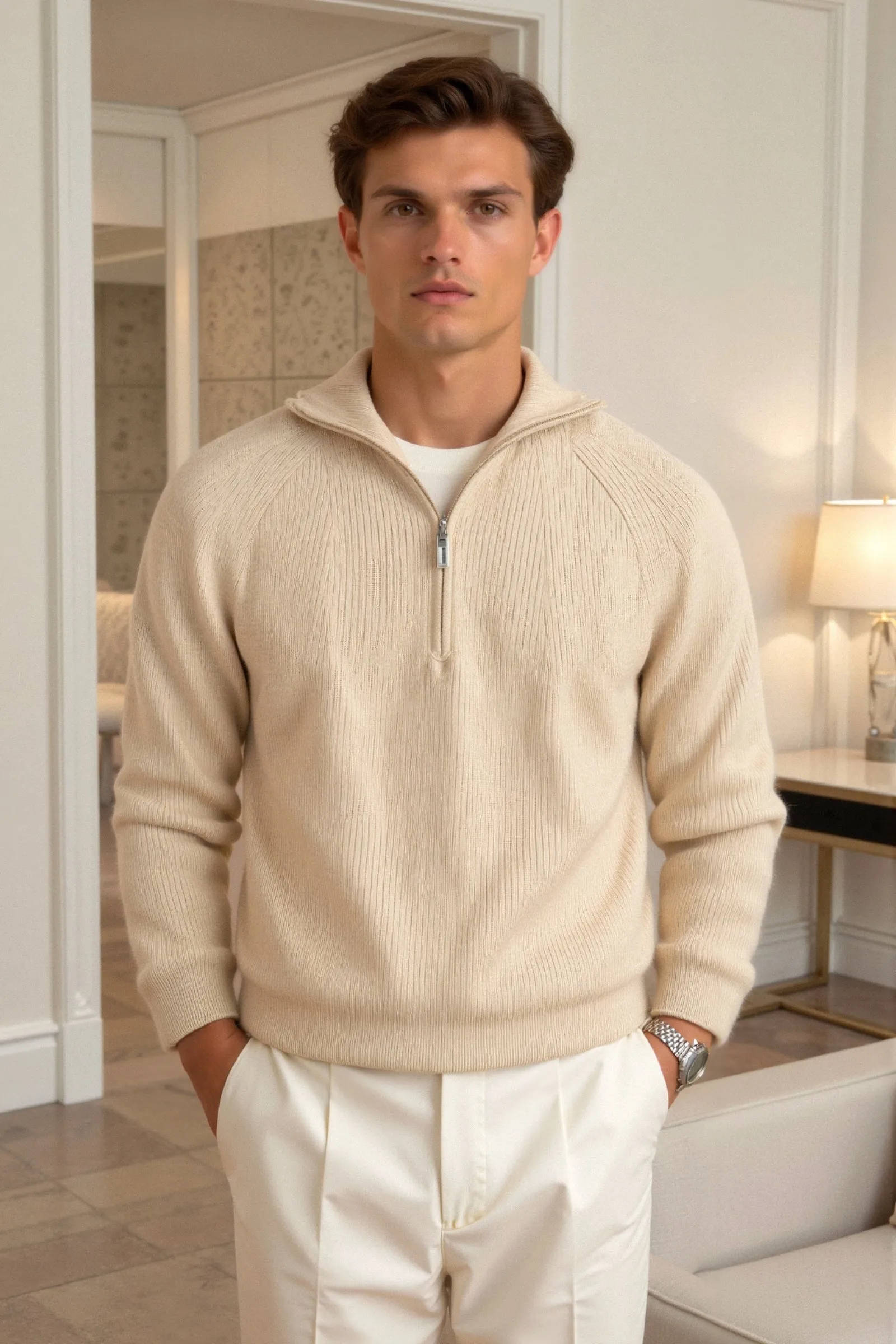 Old Money Men's Solid Thick Elegant Knitted Sweater