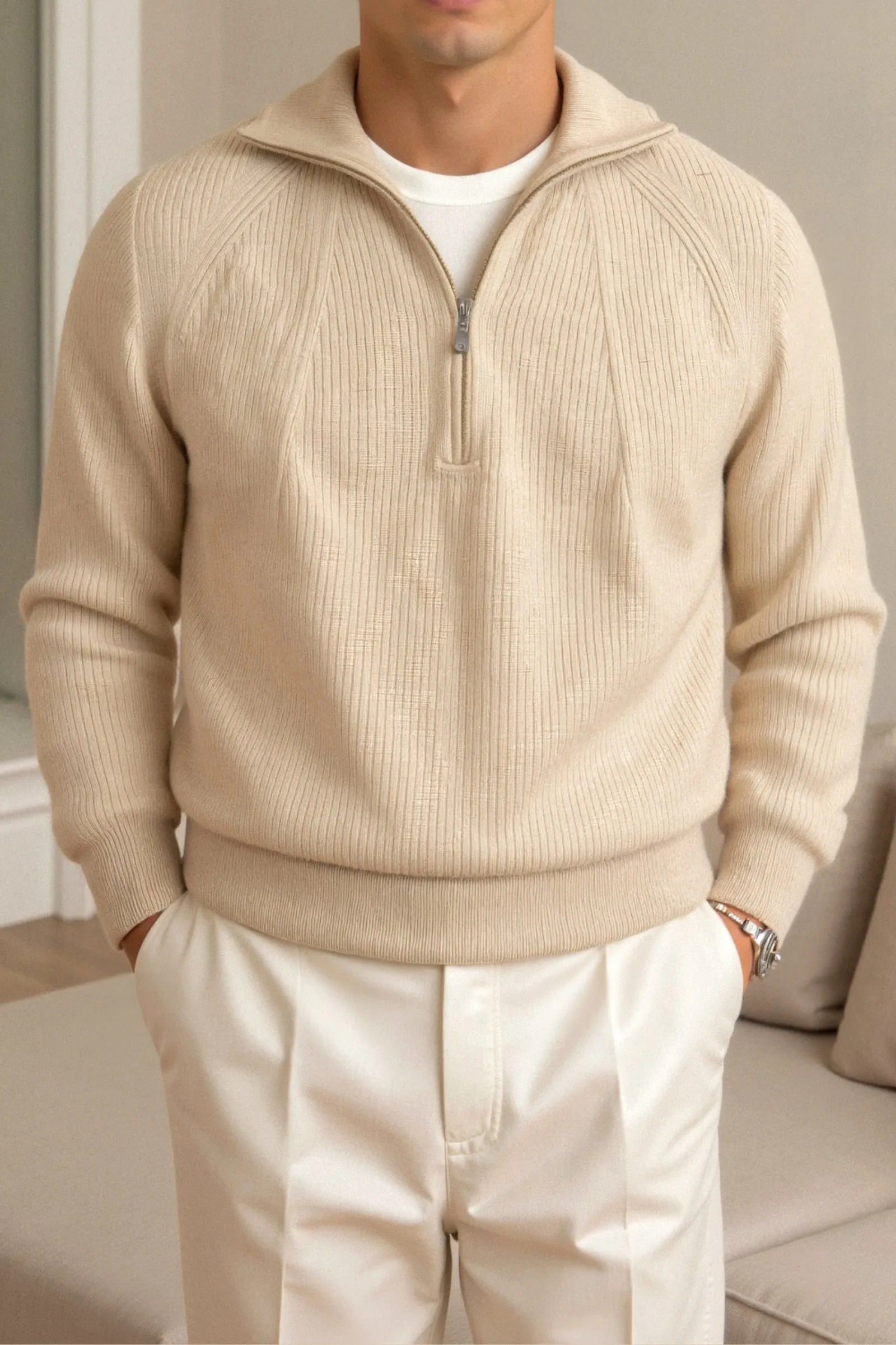 Old Money Men's Solid Thick Elegant Knitted Sweater