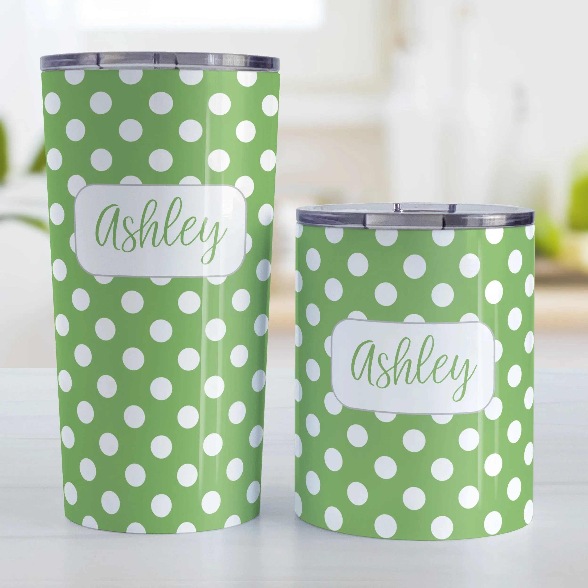 Personalized Green Polka Dot Tumbler Cup