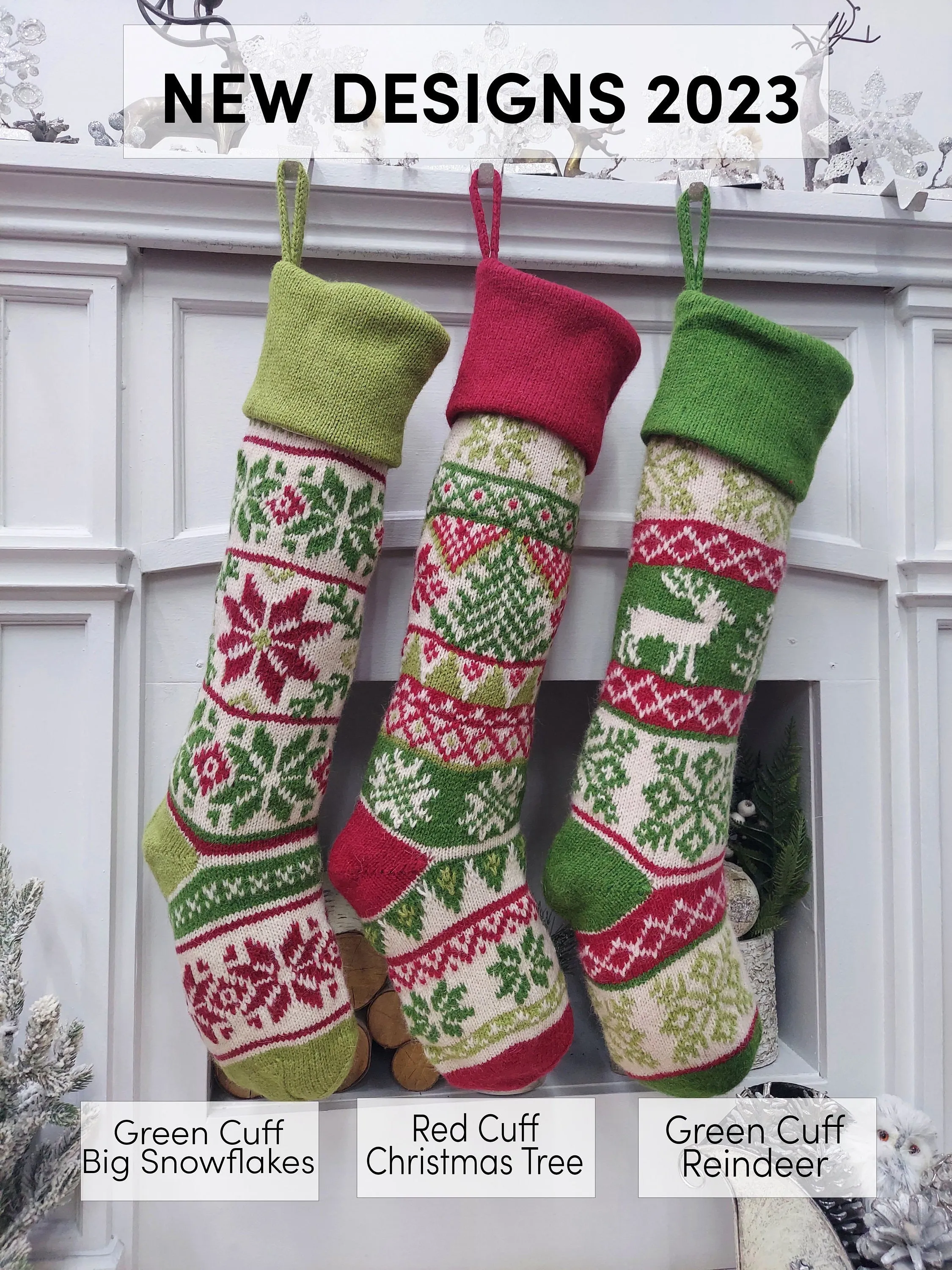 Personalized Knitted Christmas Stockings Red Green White