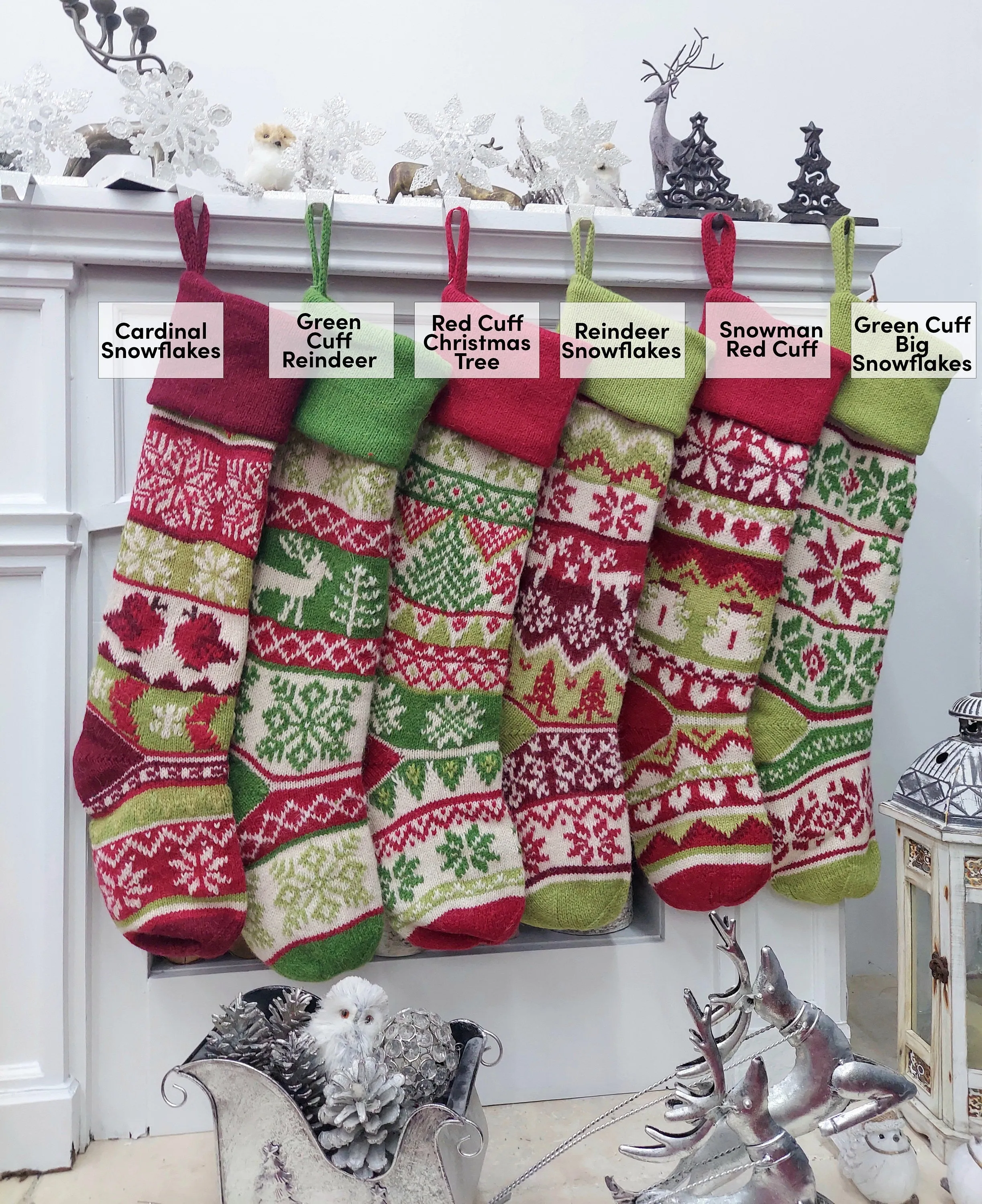 Personalized Knitted Christmas Stockings Red Green White