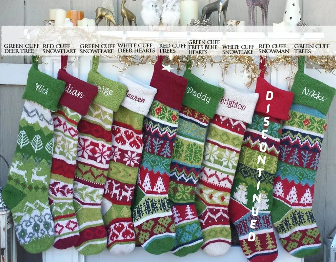 Personalized Knitted Christmas Stockings Red Green White