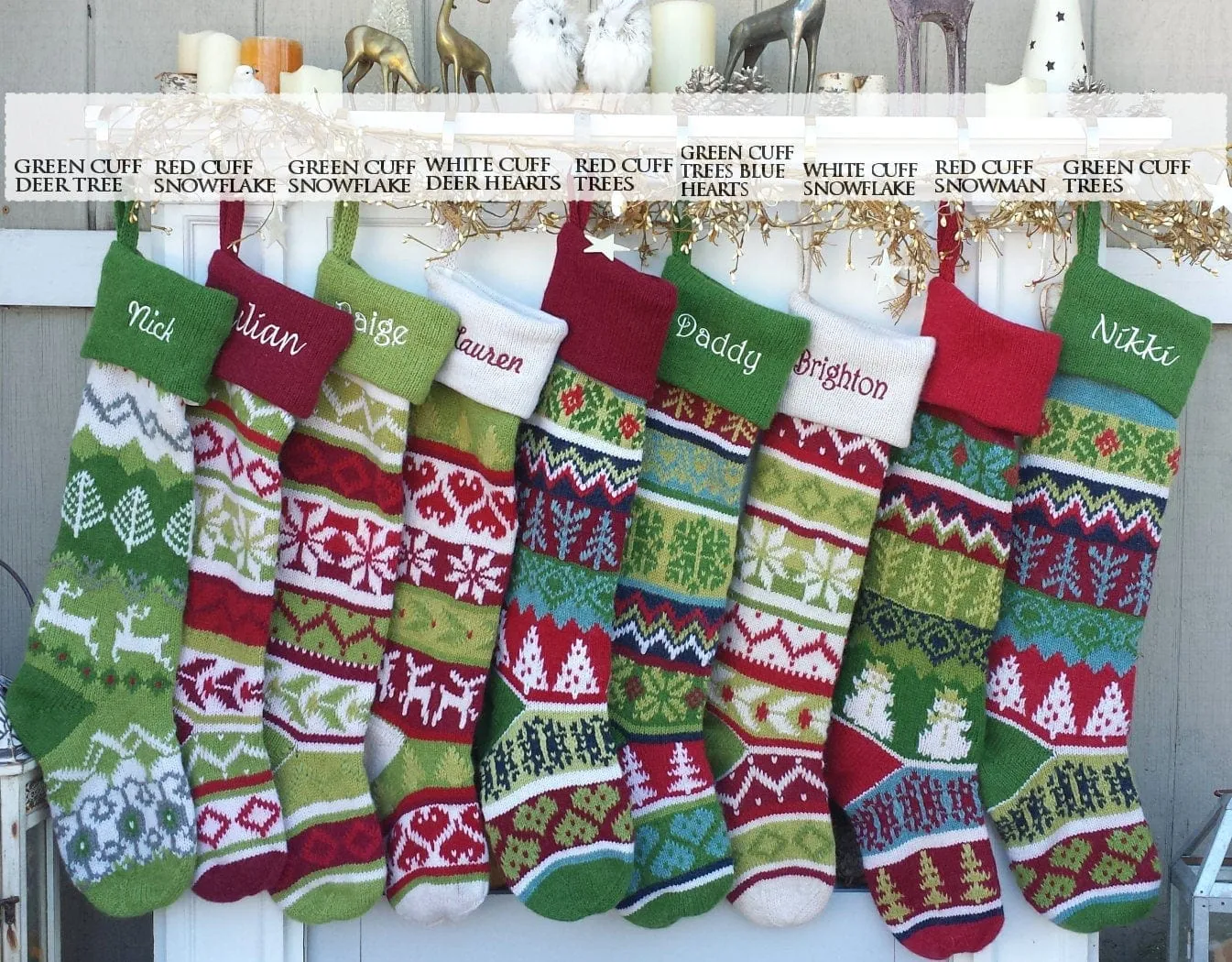 Personalized Knitted Christmas Stockings Red Green White