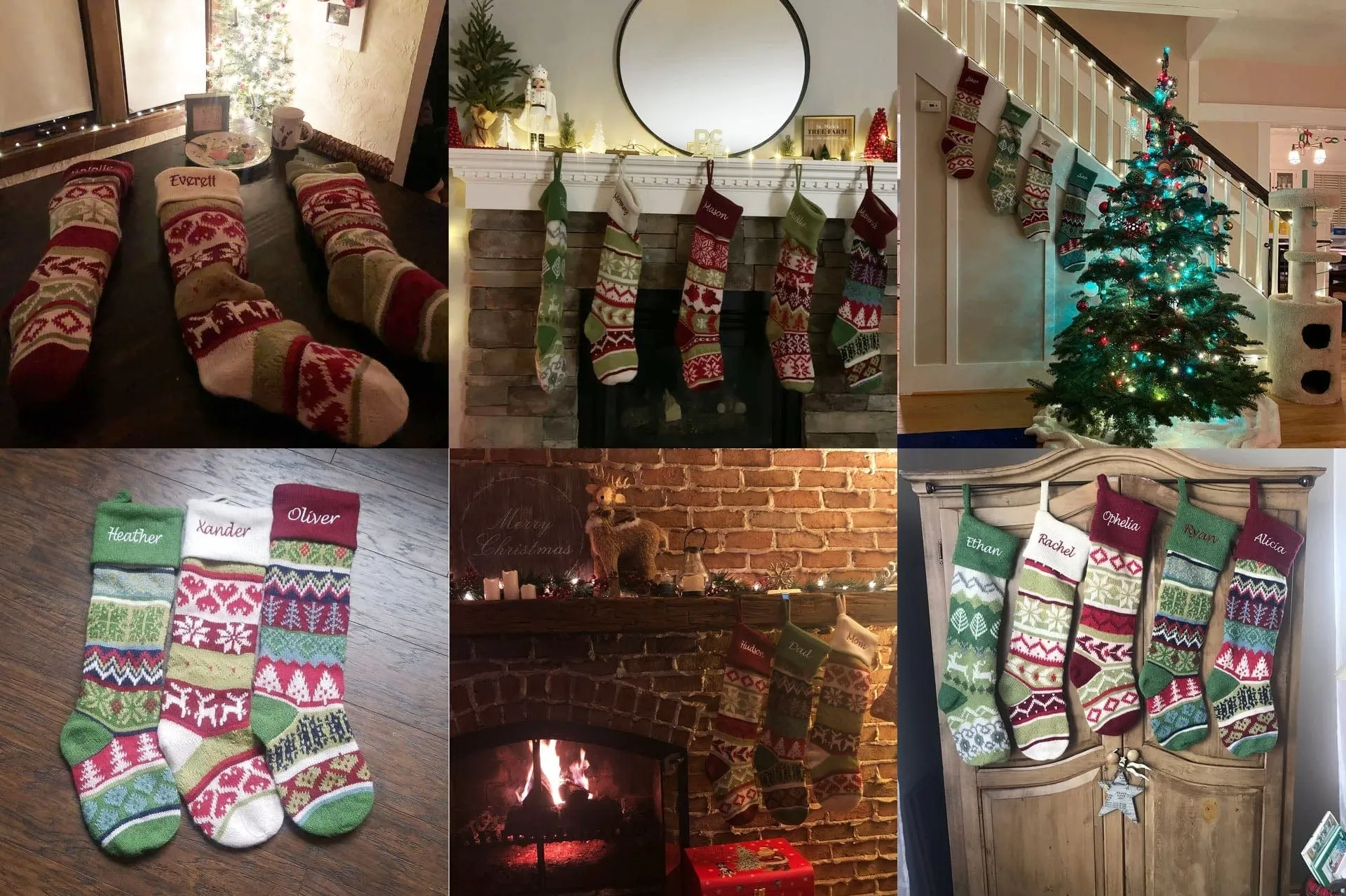 Personalized Knitted Christmas Stockings Red Green White