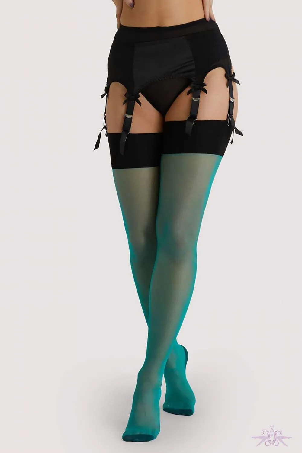 Playful Promises Jade Bow Seamed Stockings