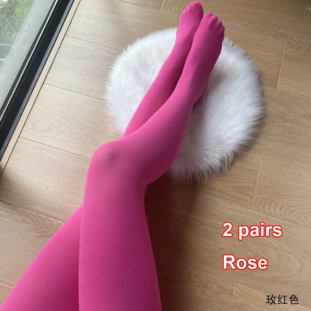 Plus Size Candy Color Velvet Stockings - High Quality Spandex Nylon Solid Tights for Women