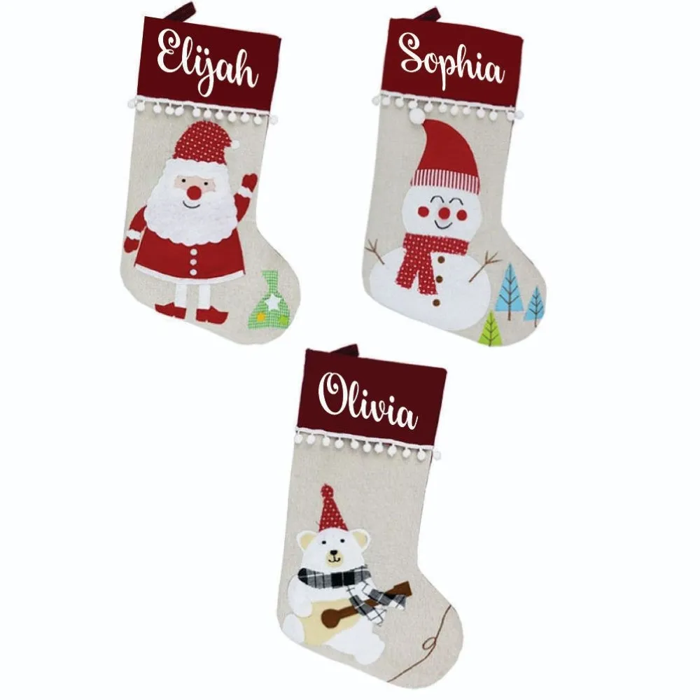 Pom-Pom Fiesta Stockings - Happy Santa