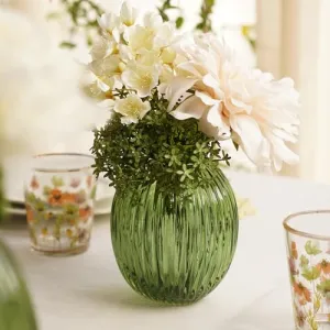 Pure Home   Living Green Ribbed Round Glass Vase - Small