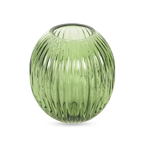 Pure Home   Living Green Ribbed Round Glass Vase - Small