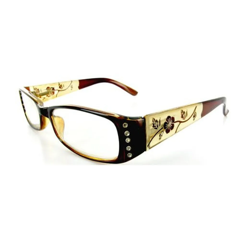 "Wild Hibiscus" floral designer reading glasses for youthful women with elegance and style.