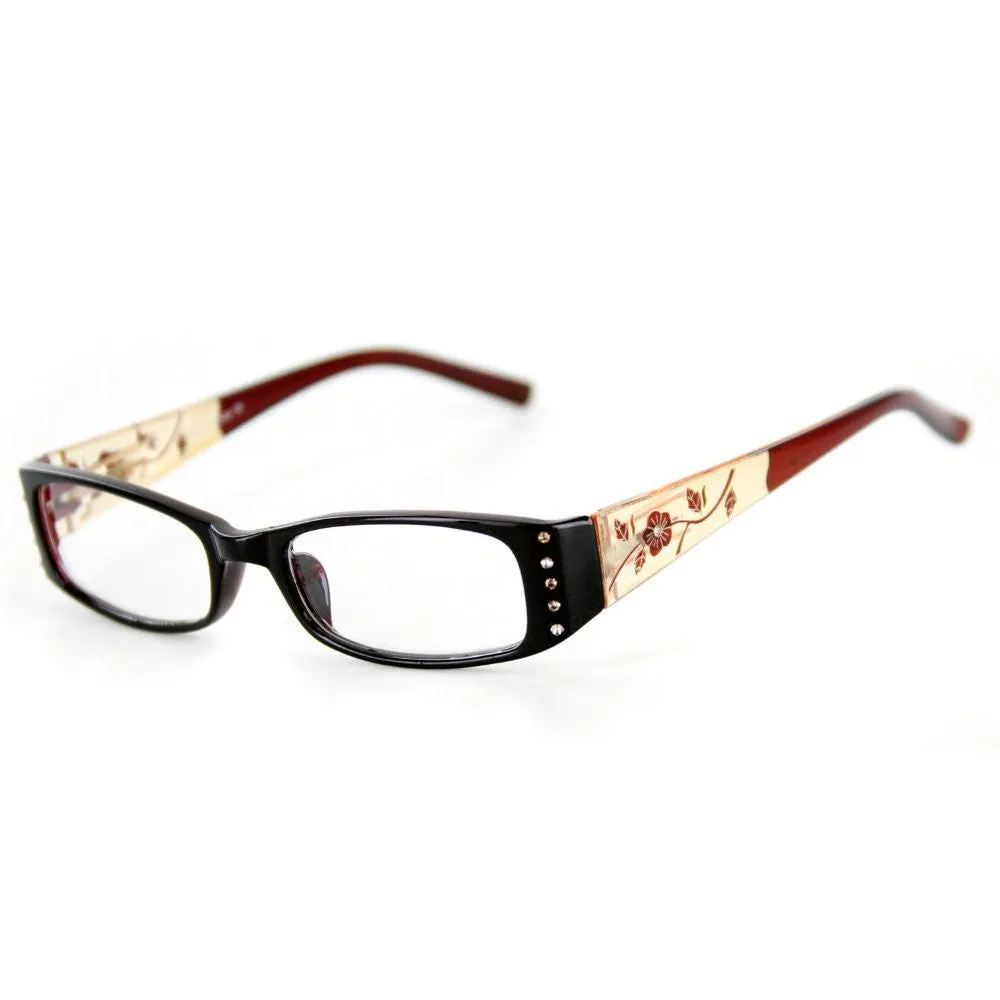 "Wild Hibiscus" floral designer reading glasses for youthful women with elegance and style.