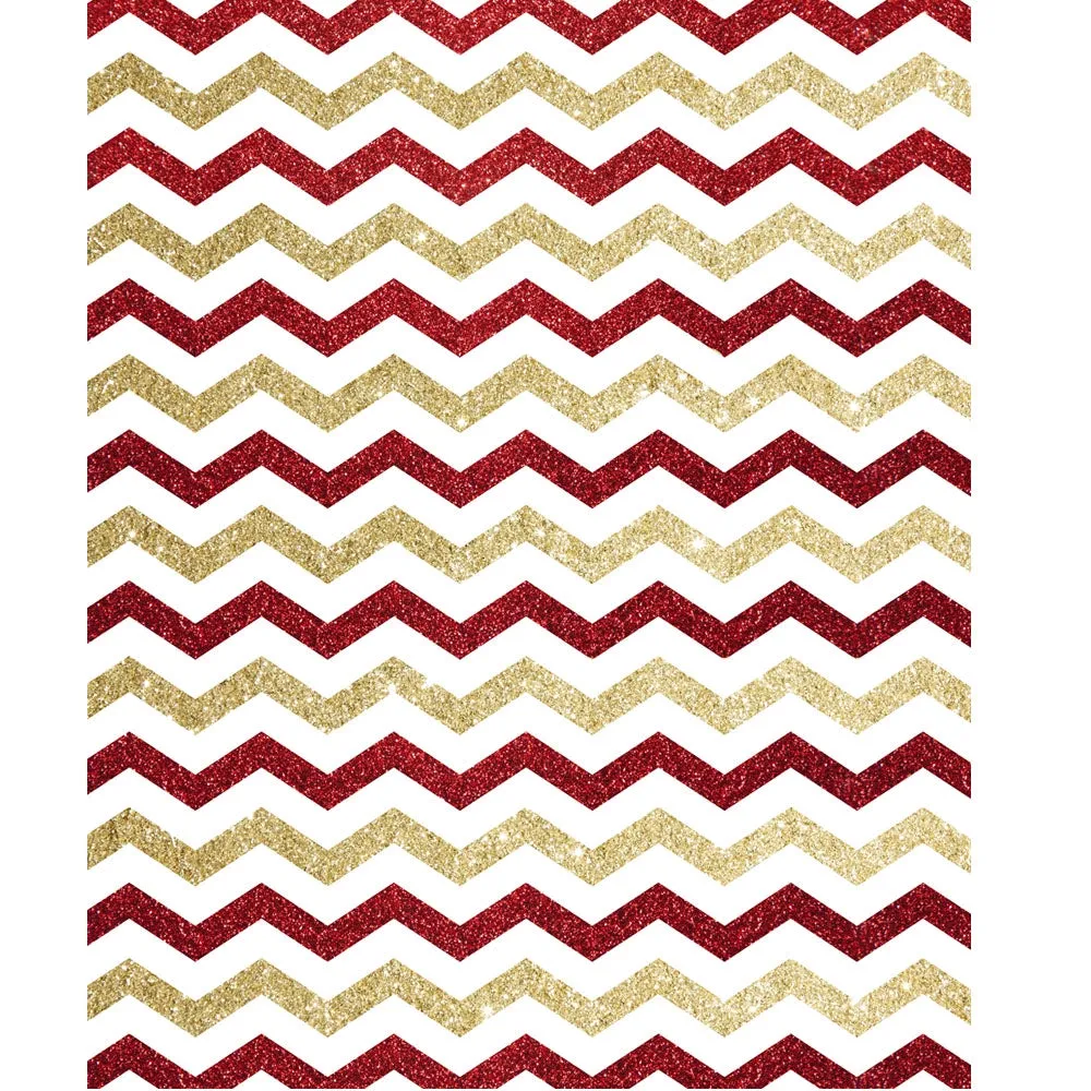 Red and Gold Glitter Chevron Printed Backdrop