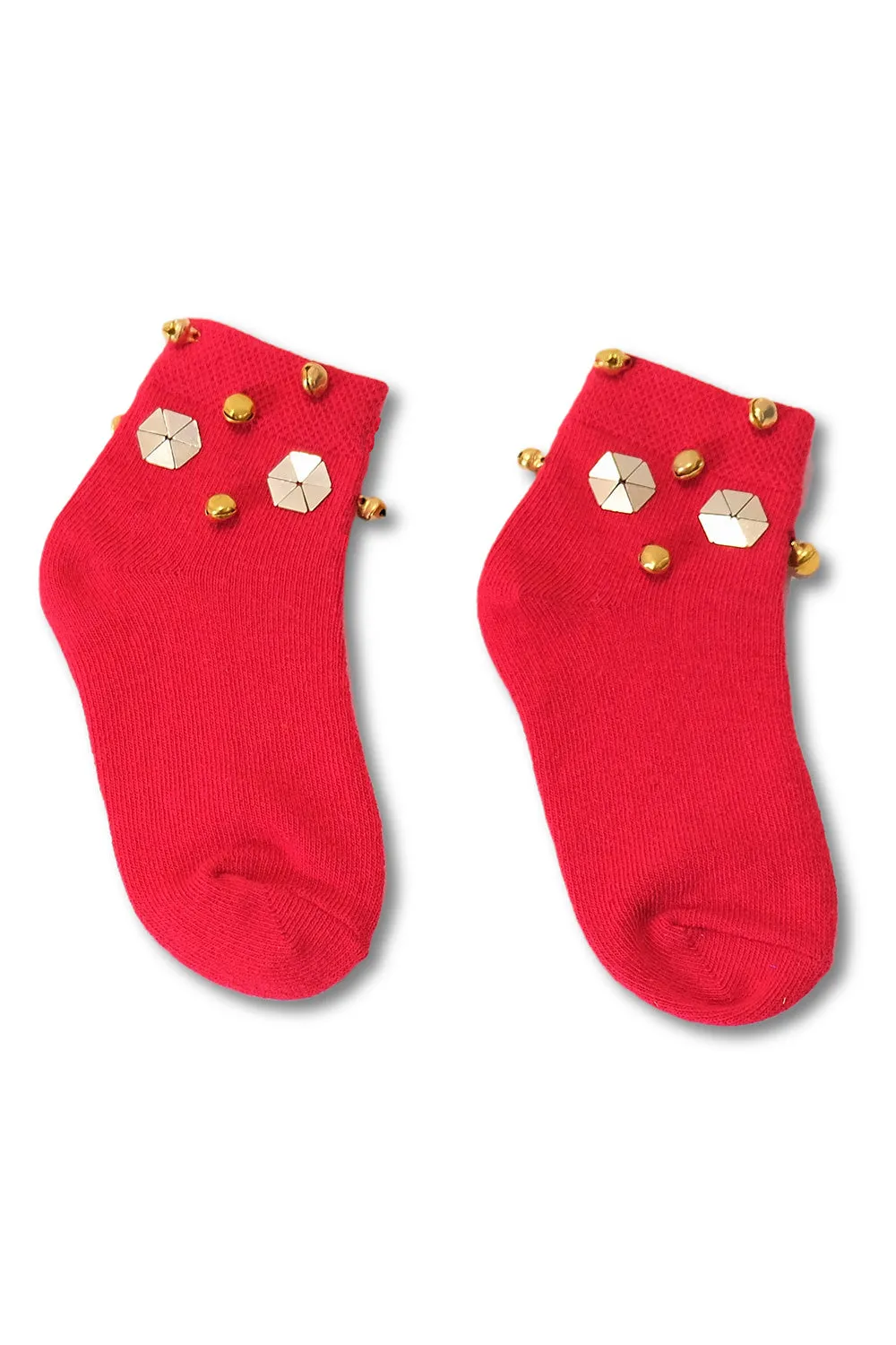 Red Ghungroo Embellished Cotton Socks