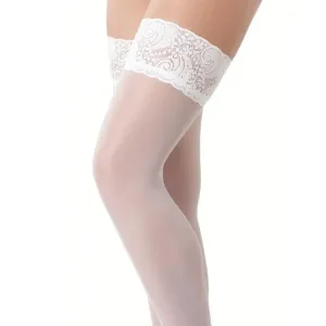 Rimba Stretchy Stay-up White Thigh-high Stockings with Lace Top