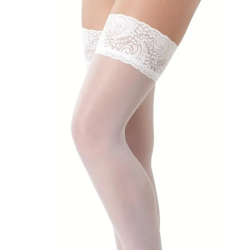 Rimba Stretchy Stay-up White Thigh-high Stockings with Lace Top