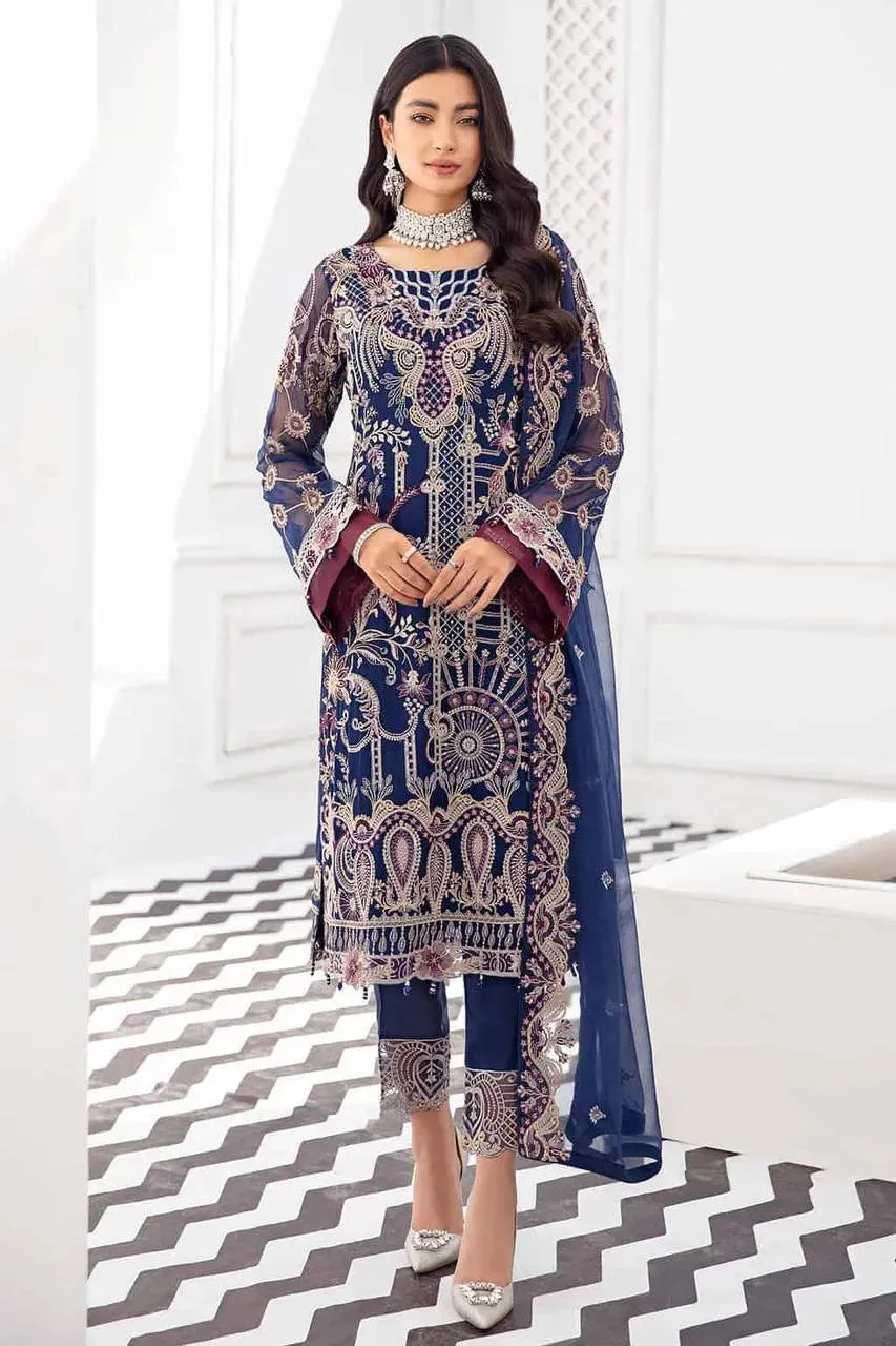 Salwar Suit Set in Blue with Intricate Embroidery Detailing