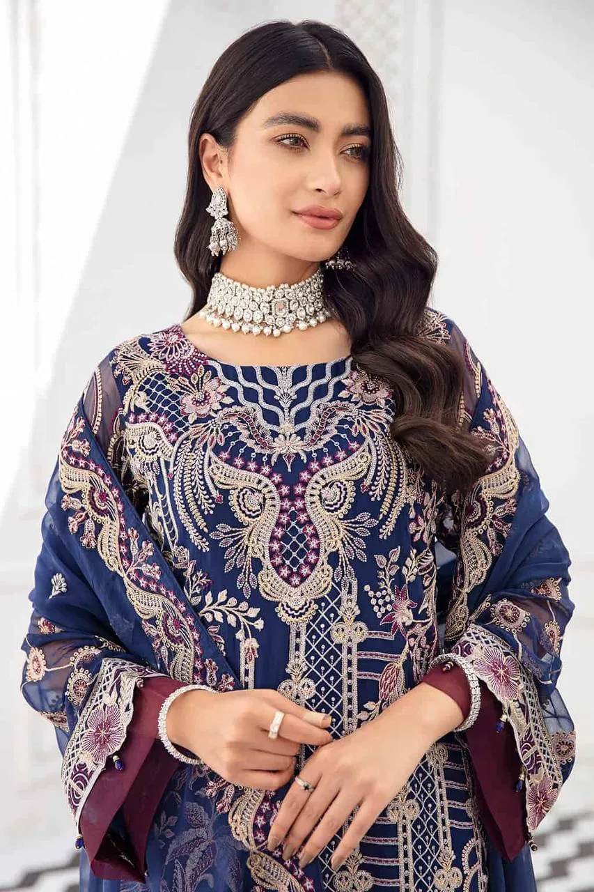 Salwar Suit Set in Blue with Intricate Embroidery Detailing