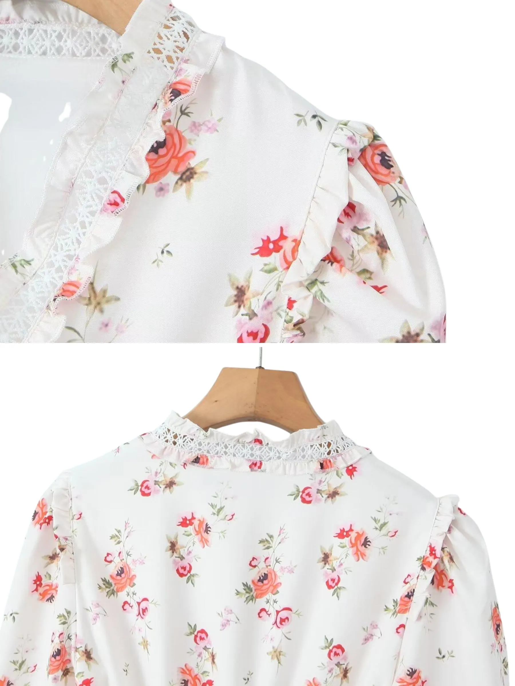 Selin Lace Trim Floral Top