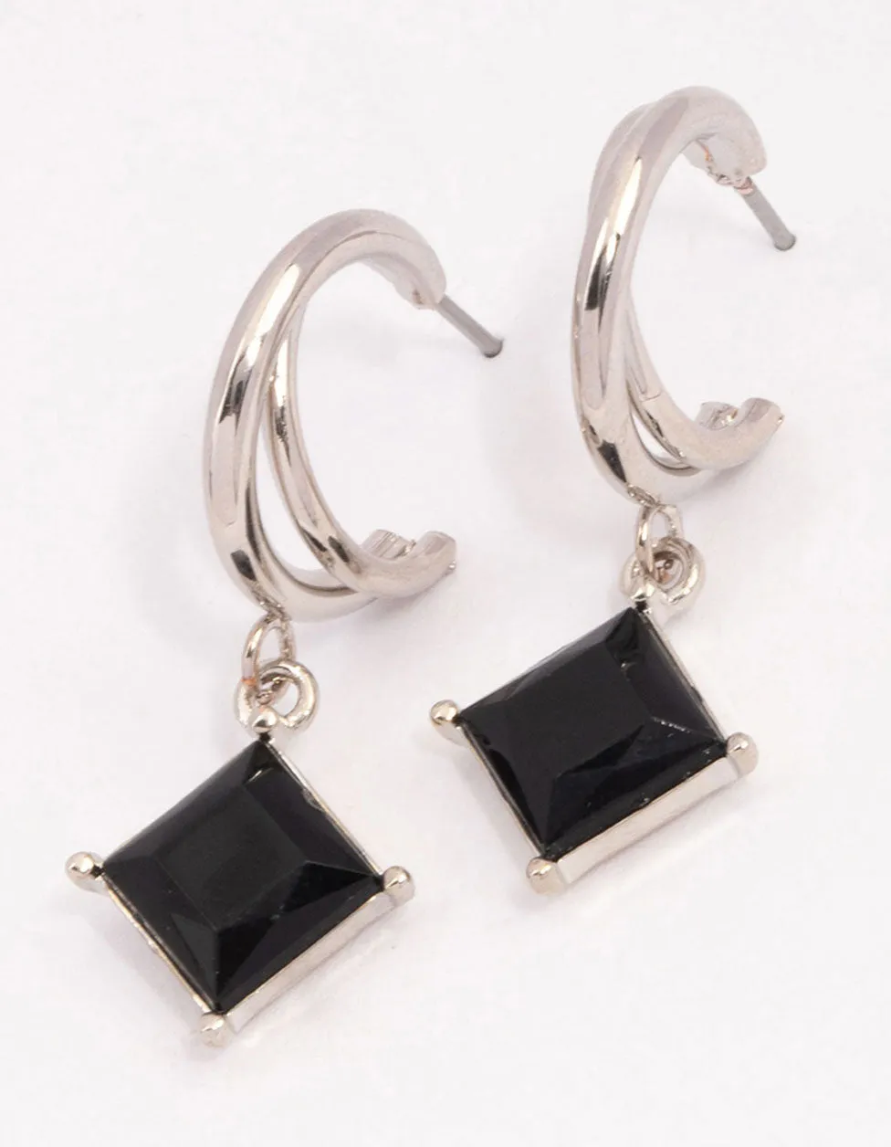 Silver Classic Diamante Square Hoop Earrings