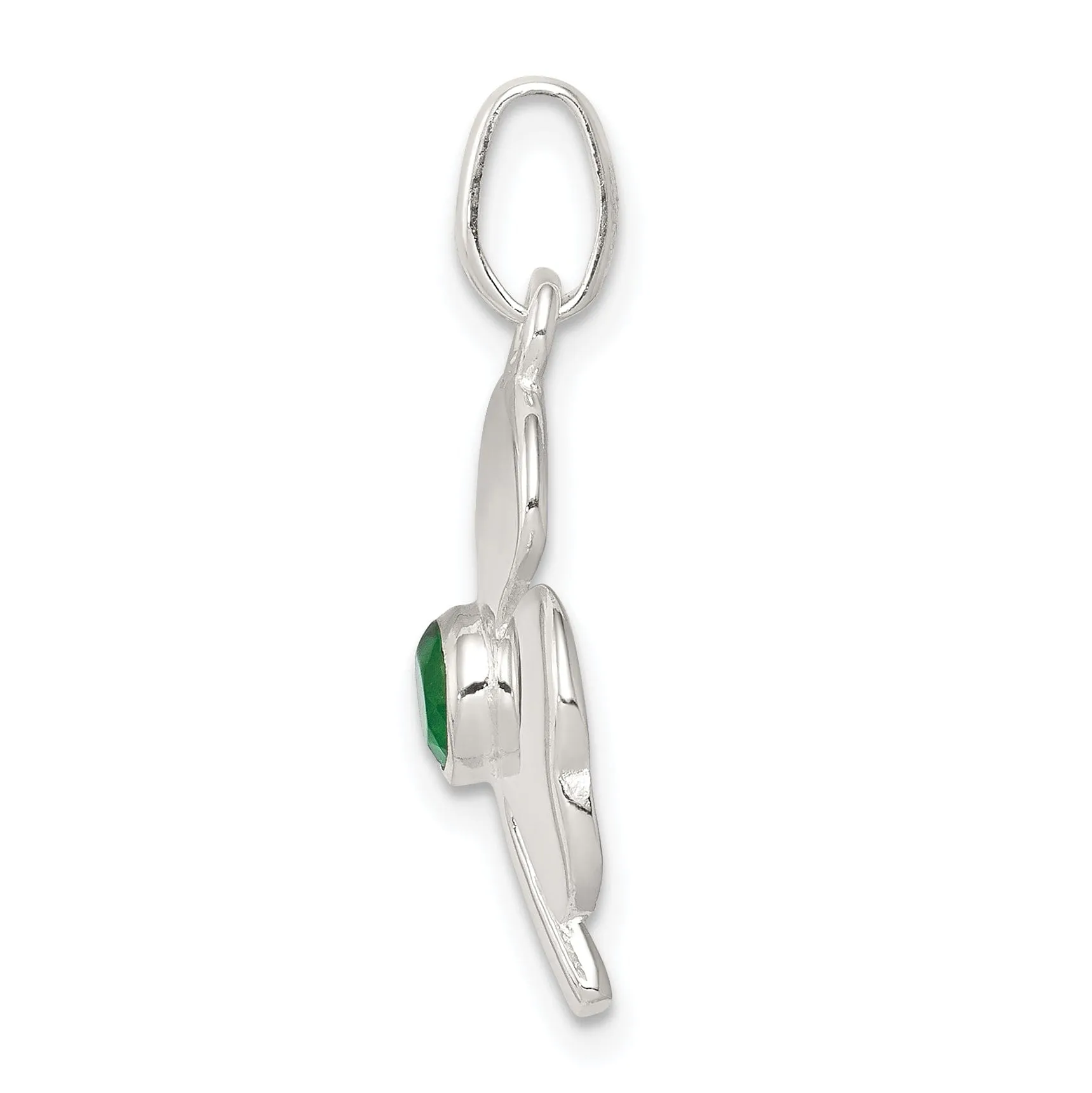 Silver Polished Finish Clover Green Glass Charm