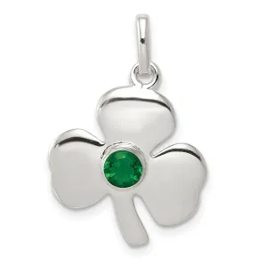 Silver Polished Finish Clover Green Glass Charm