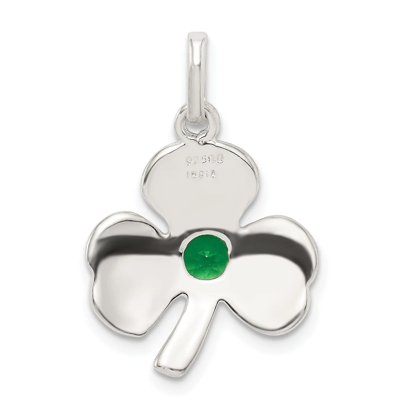 Silver Polished Finish Clover Green Glass Charm