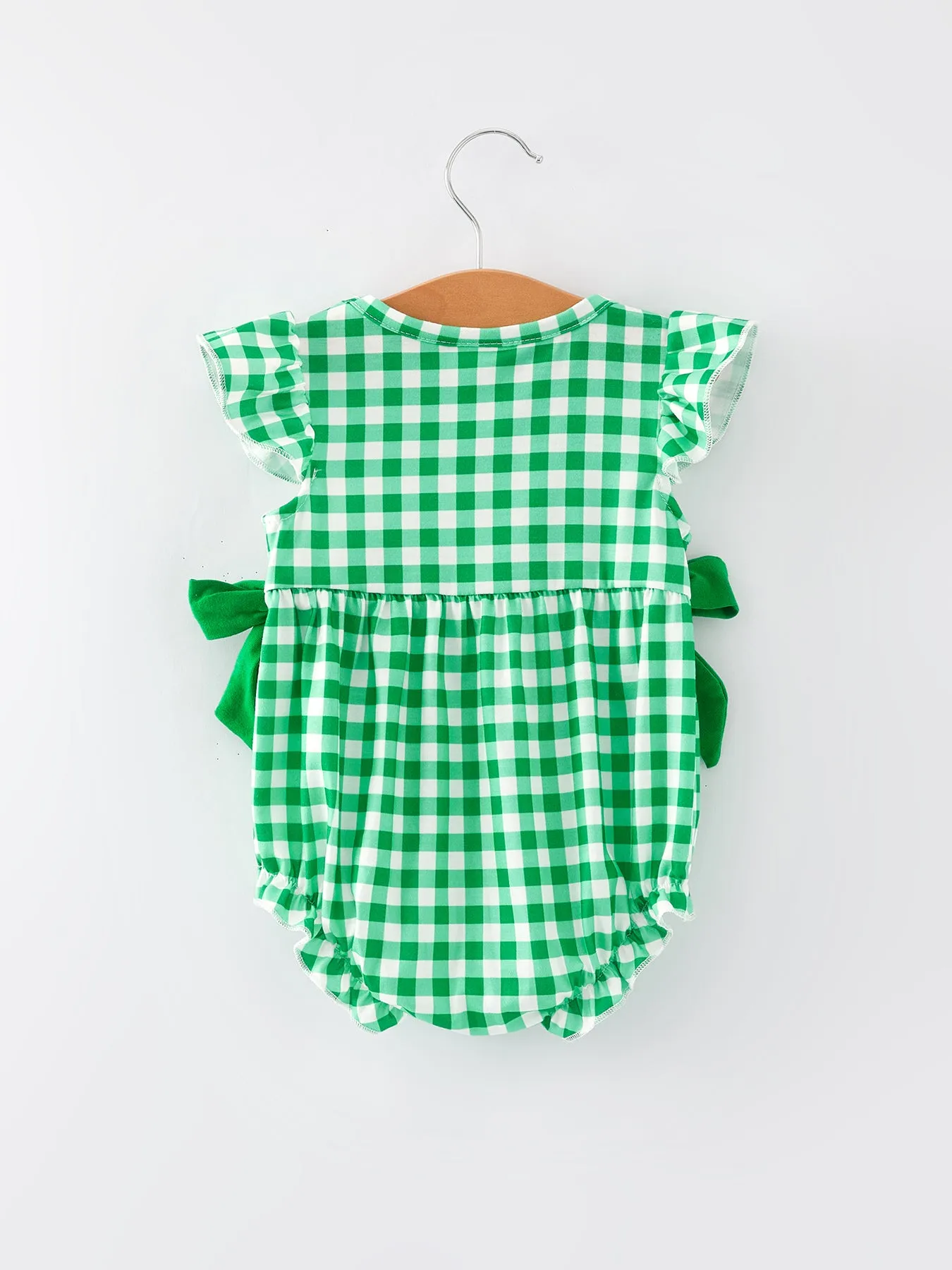 St. Patrick's Day Smocking Embroidered Plaid Baby Girls Romper