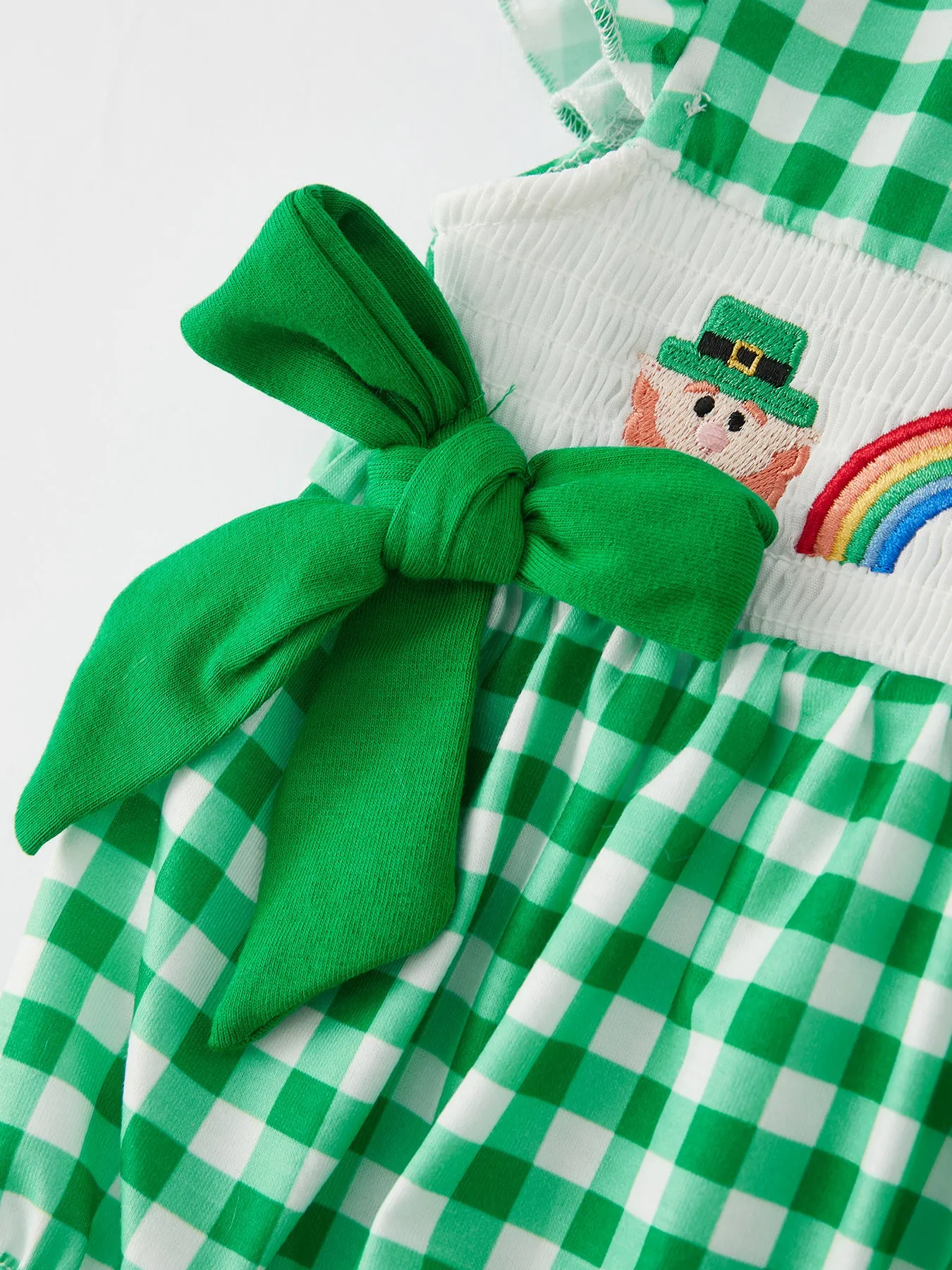 St. Patrick's Day Smocking Embroidered Plaid Baby Girls Romper