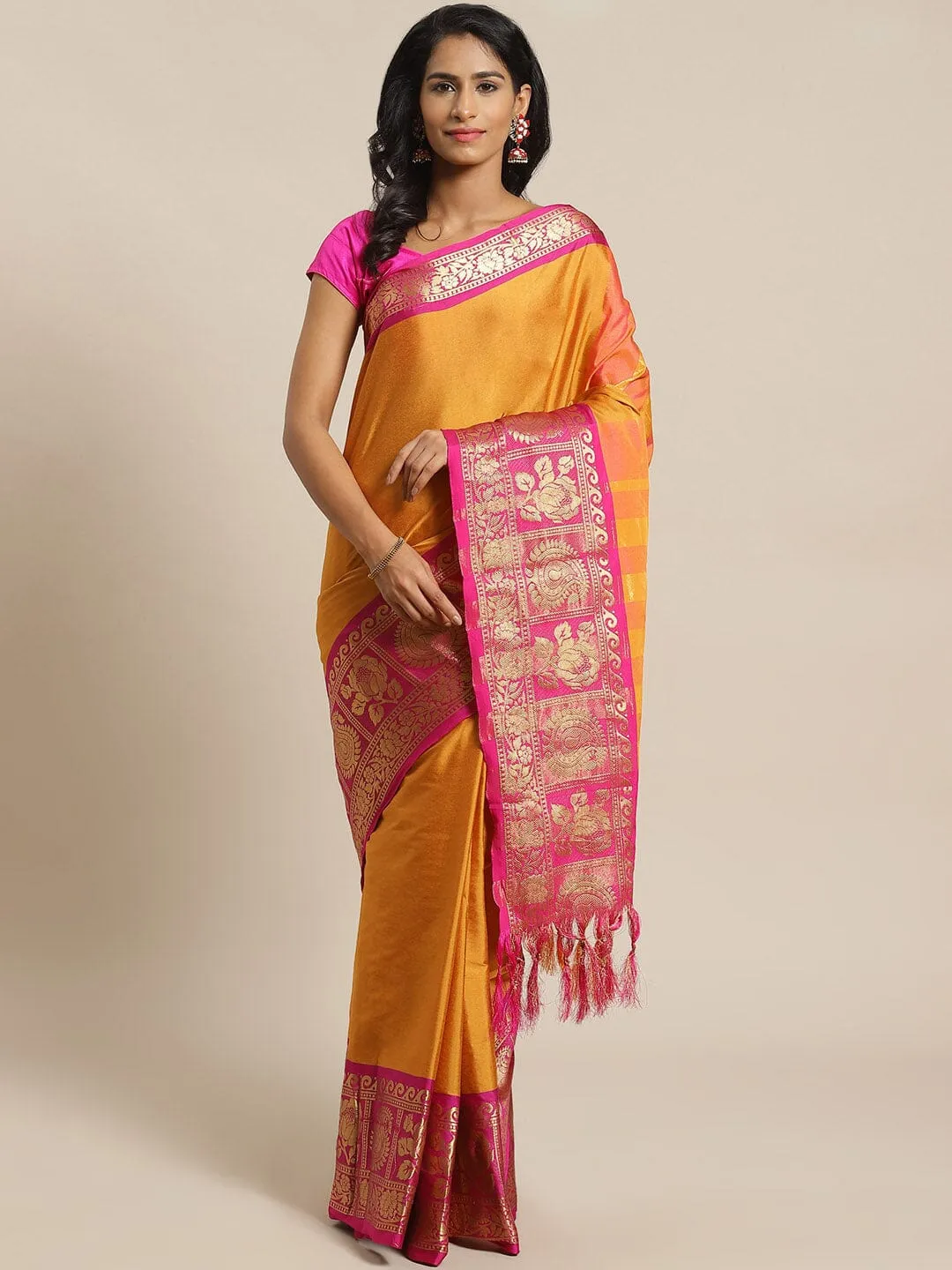 SVB Saree Mustard And Pink Embellished Saree