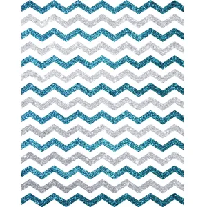 Teal & Silver Glitter Chevron Printed Backdrop