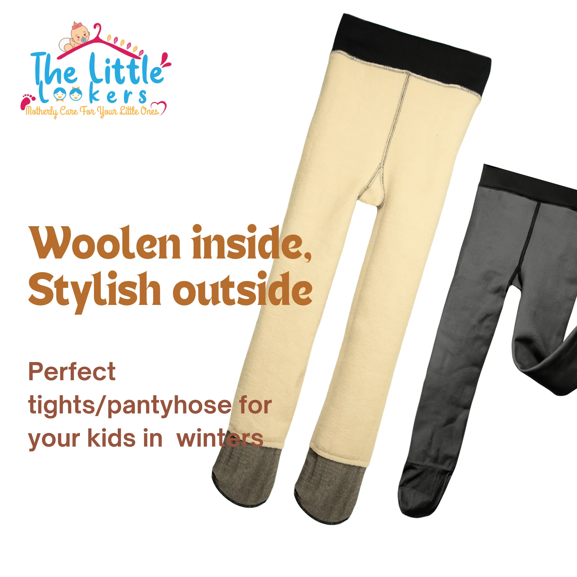 THE LITTLE LOOKERS Woollen Fleece Stockings for Kids I Baby Tights Thick Toddler Baby Girls/ Boys Seamless Knit Leggings Thick Solid Cotton Stockings Footed Pants Pantyhose