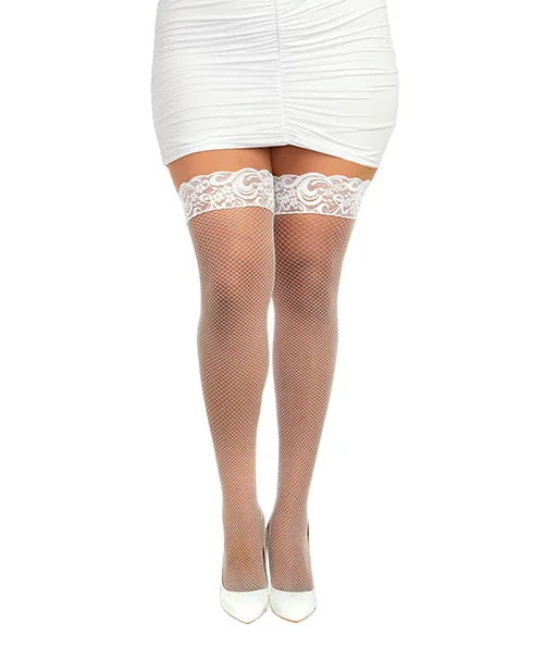 Thigh High Fish Net with Back Seam - White QN