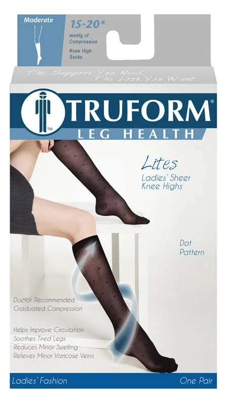 TRUFORM Women's LITES Dot Pattern Sheer Knee Highs New - 15-20 mmHg