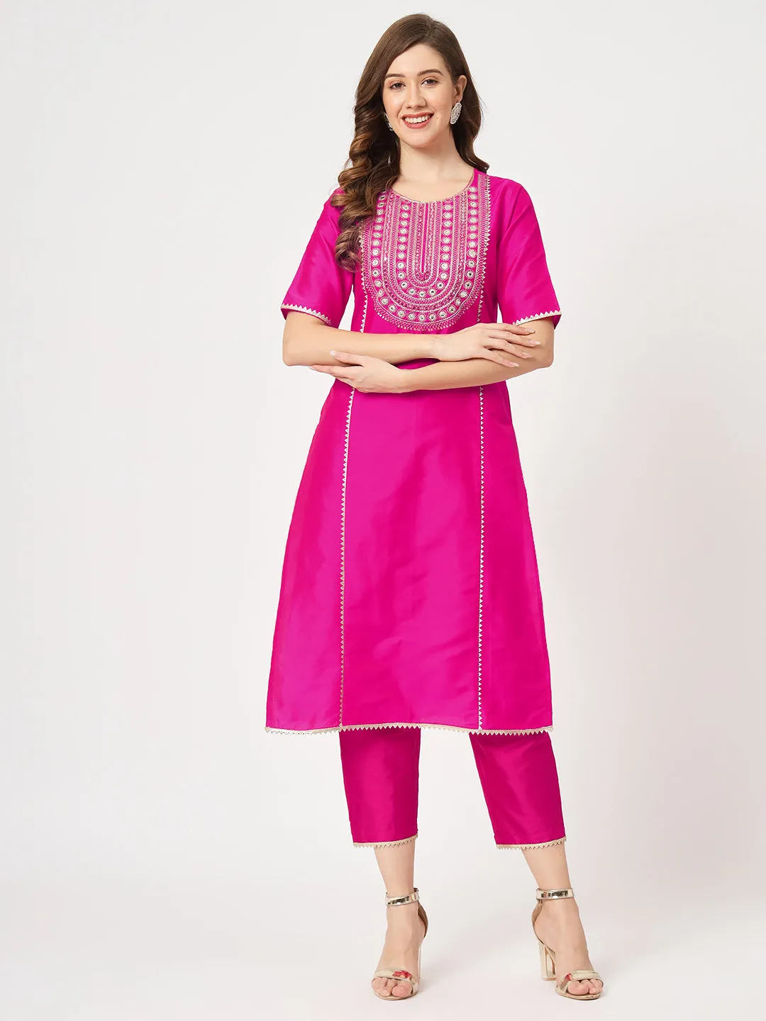 U-Shape Embroidered Neck Festive Wear Kurta