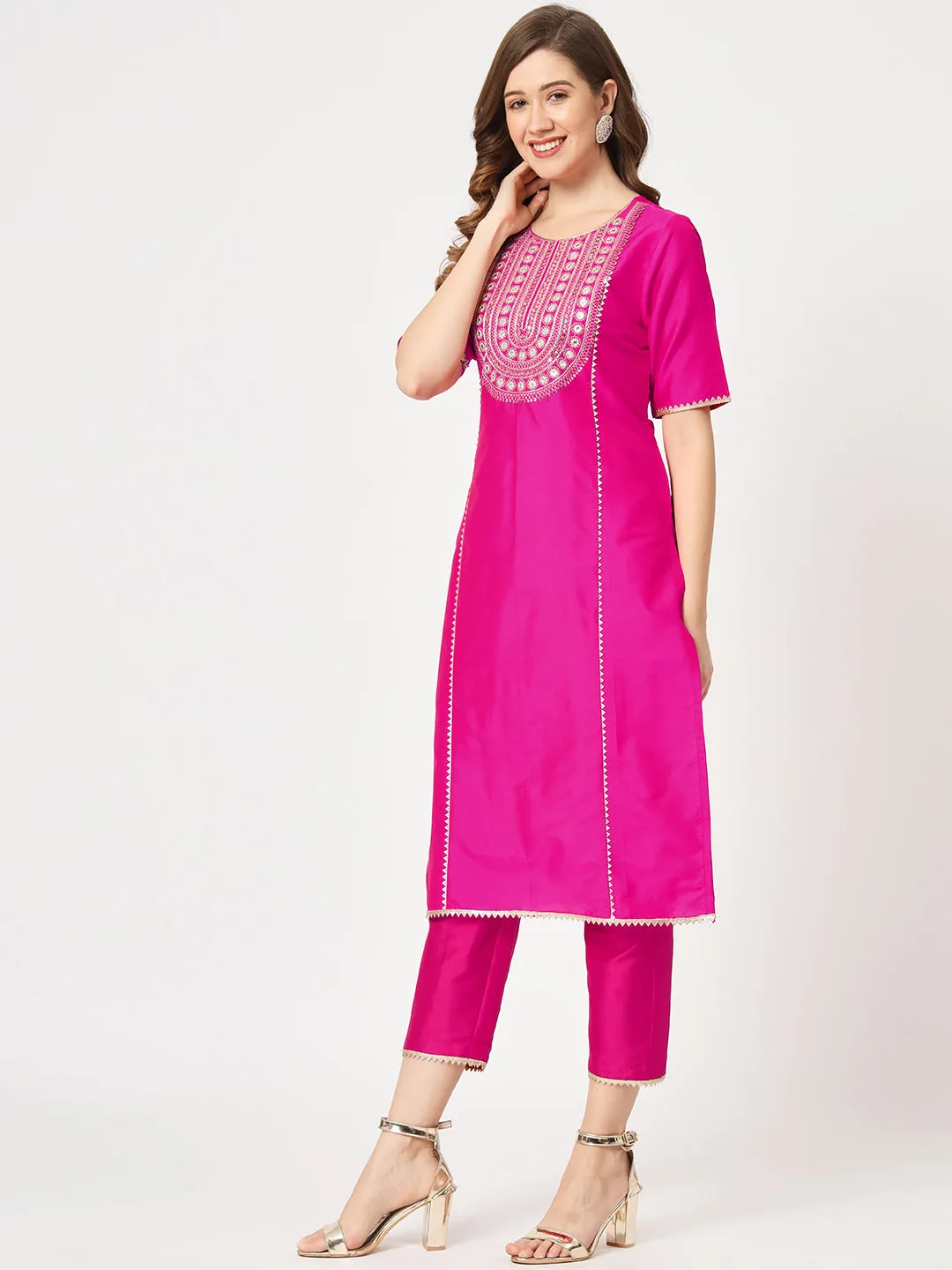 U-Shape Embroidered Neck Festive Wear Kurta