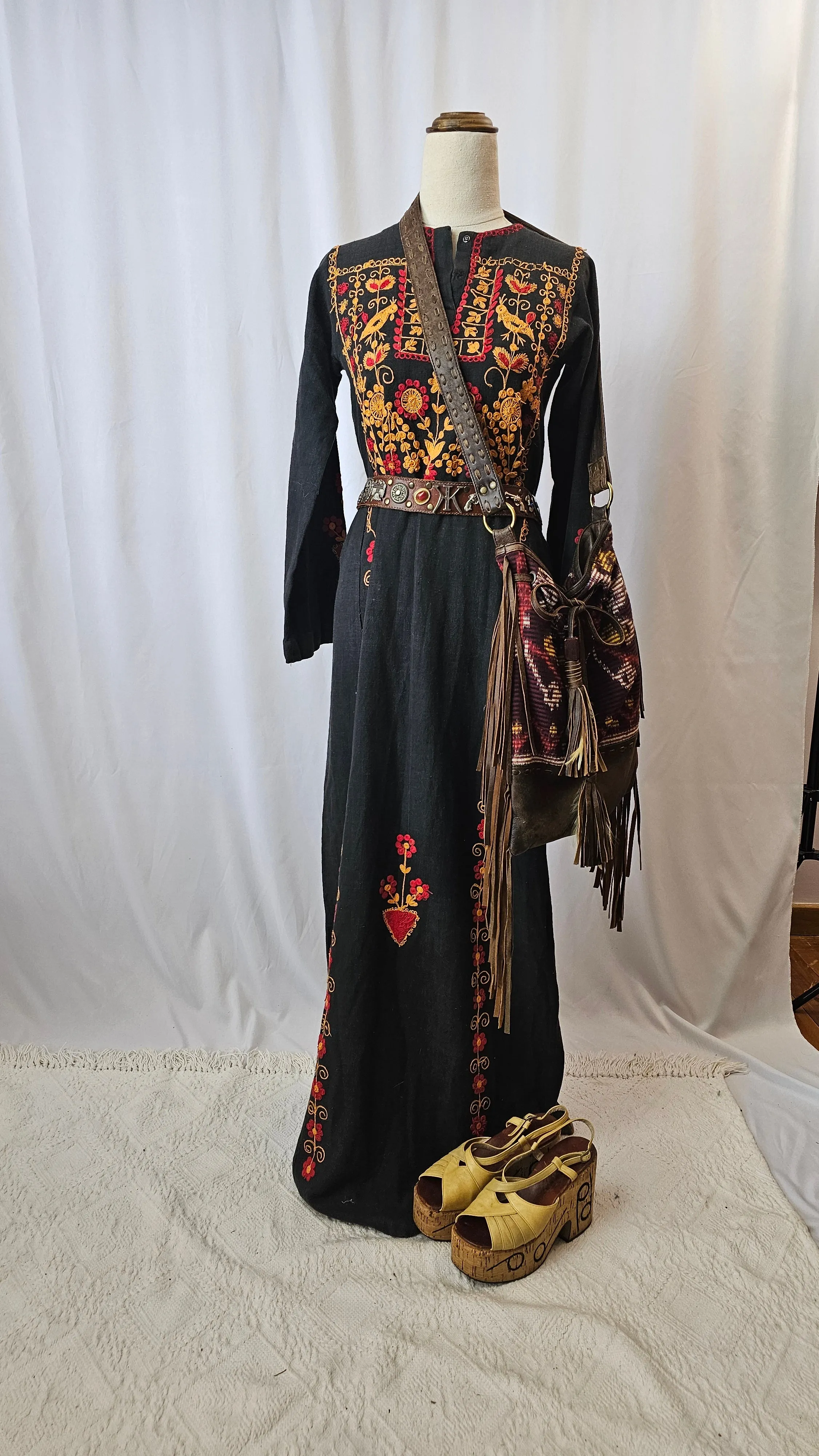 VINTAGE 70s FOLK DRESS S