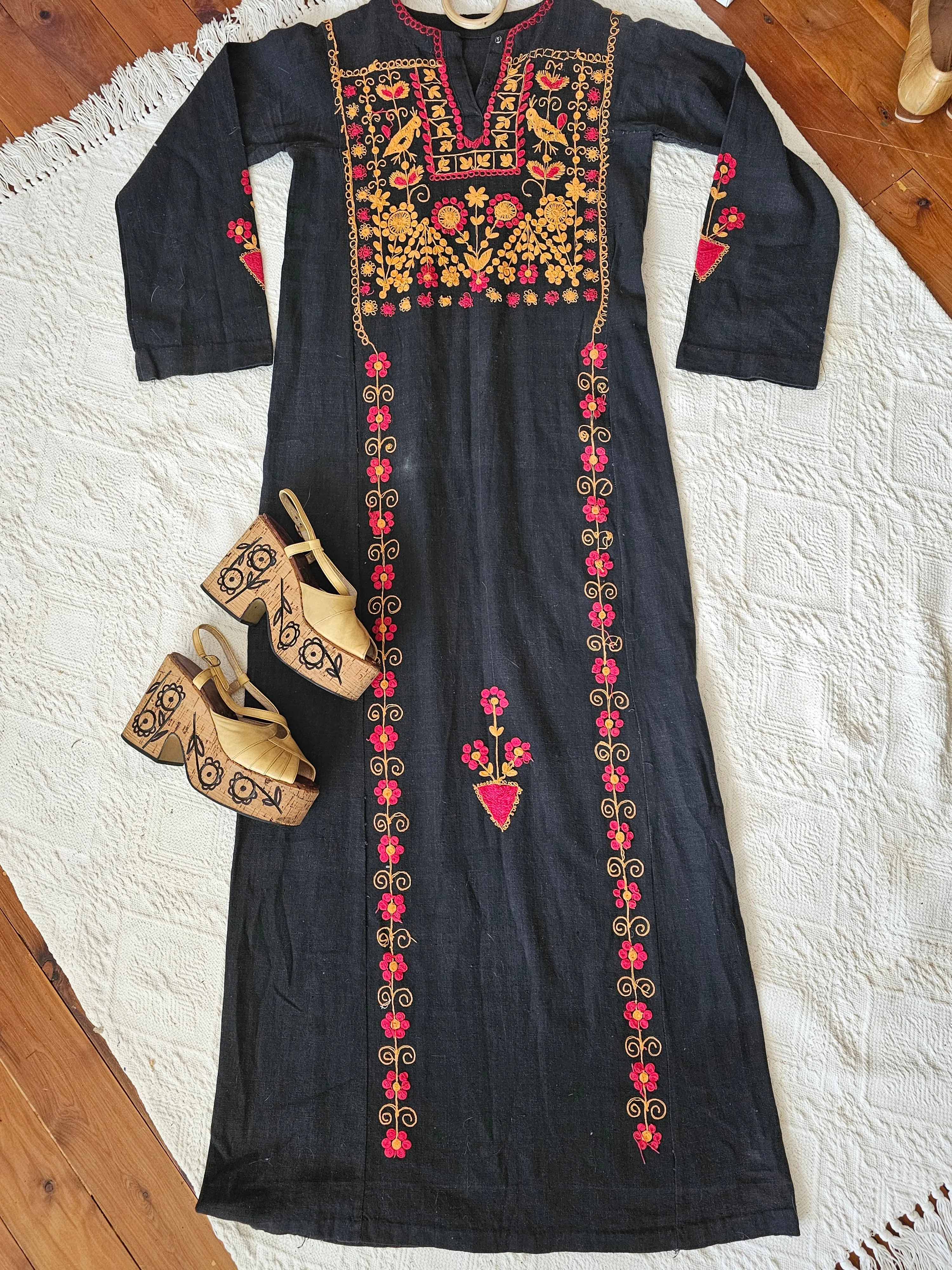 VINTAGE 70s FOLK DRESS S