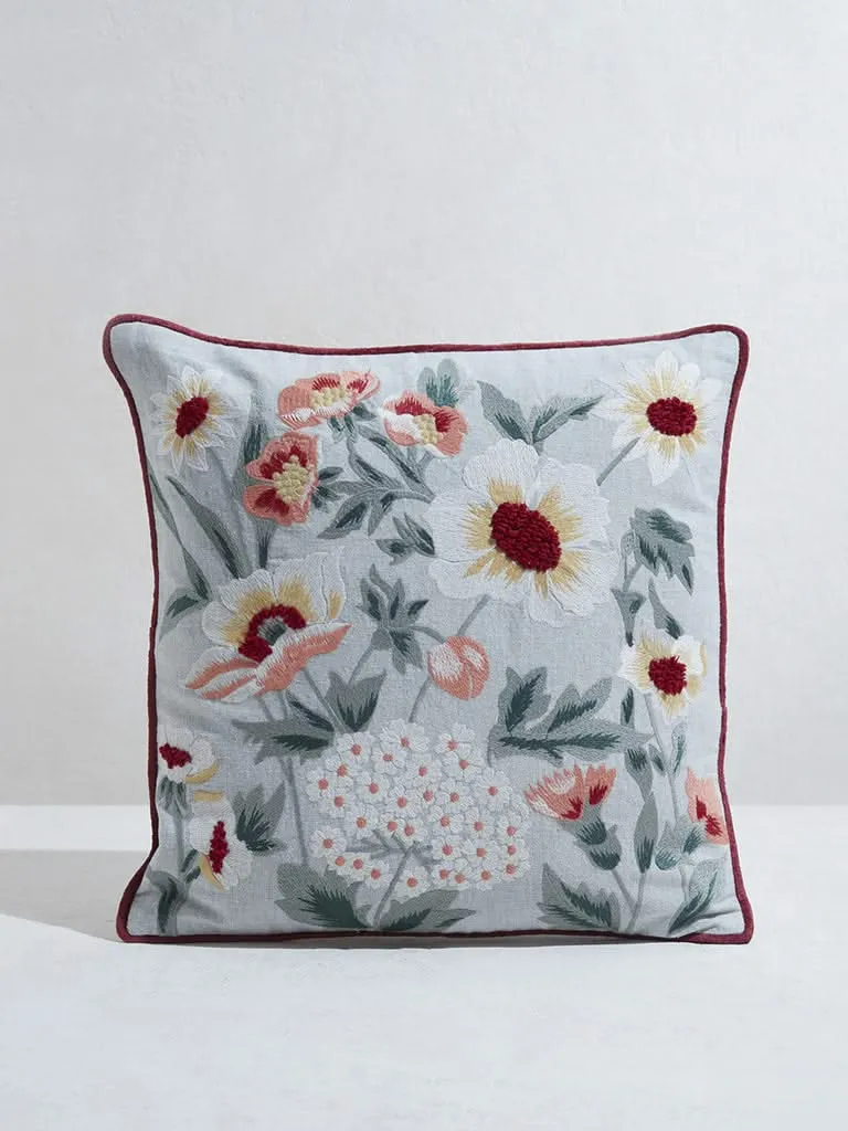 Westside Home Blue Floral Design Cushion Cover