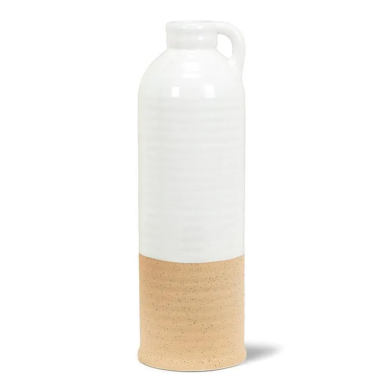 White & Natural Matte & Shiny Vase with Handle 11"