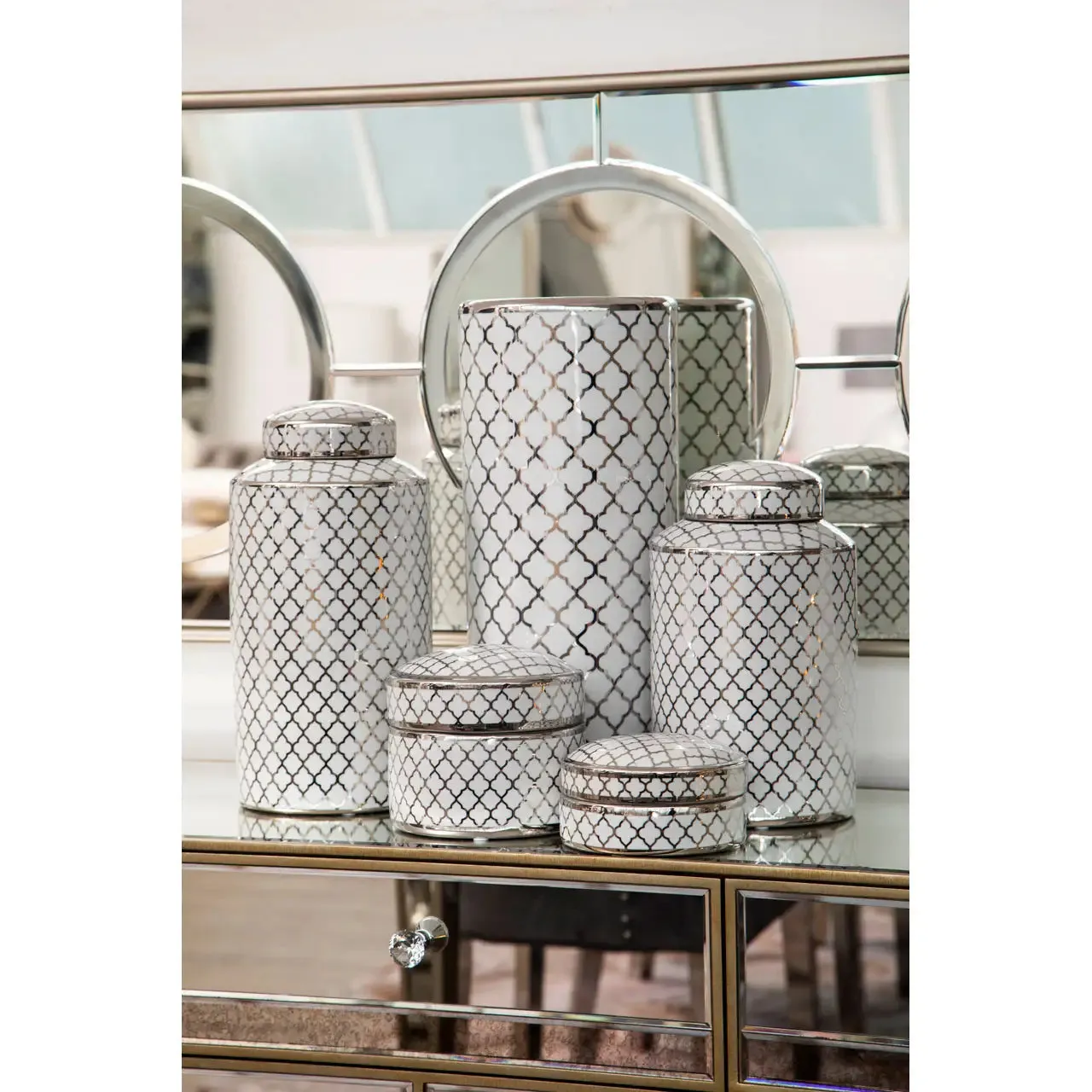 White and Chrome Detail Umbrella Stand