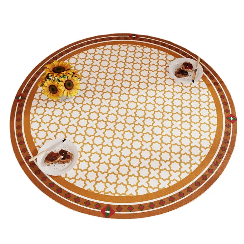 White Simple Table Mat Waterproof Oil-Proof round Leather Tablecloth Household PVC Leather round Tablecloth