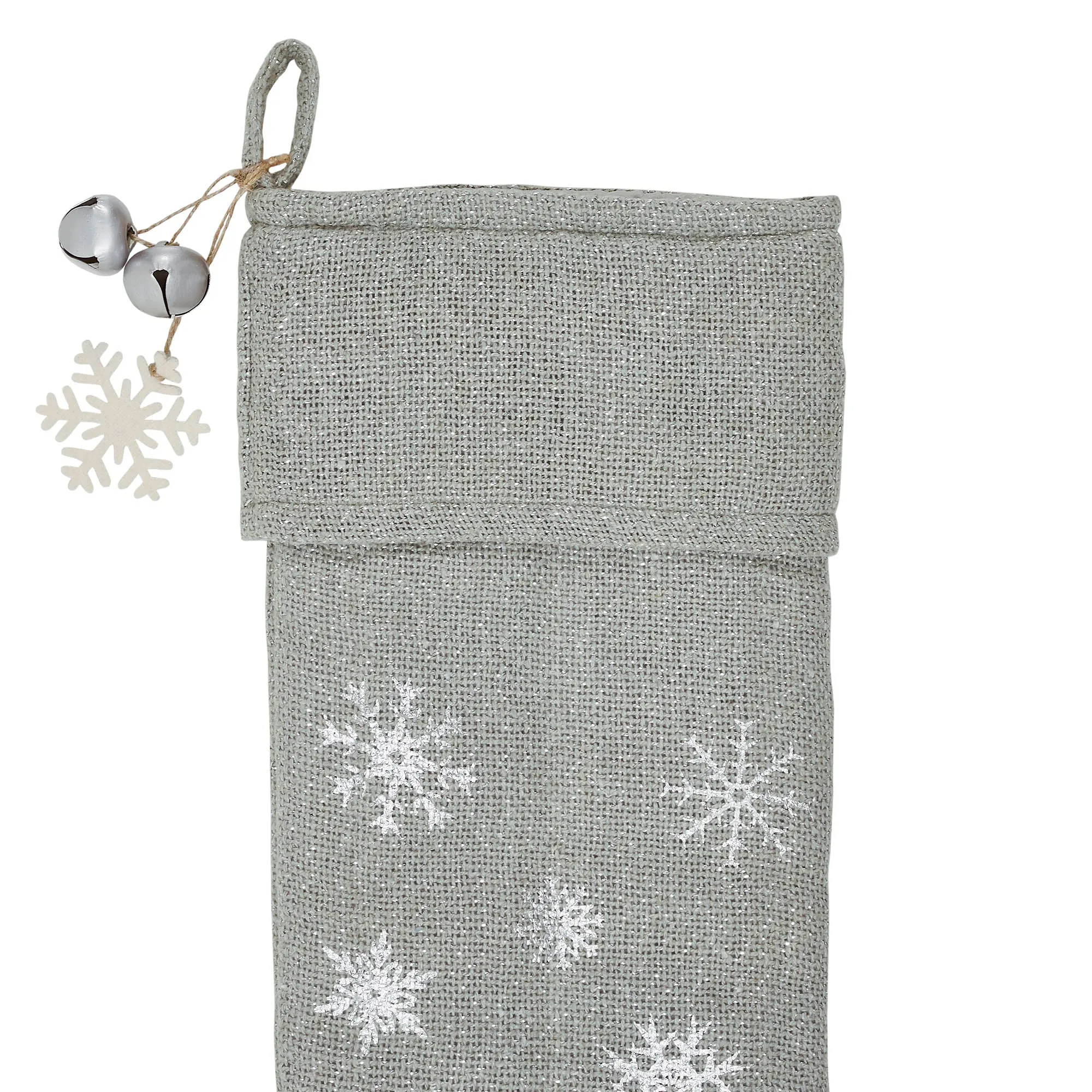 Yuletide Burlap Dove Grey Snowflake Stocking